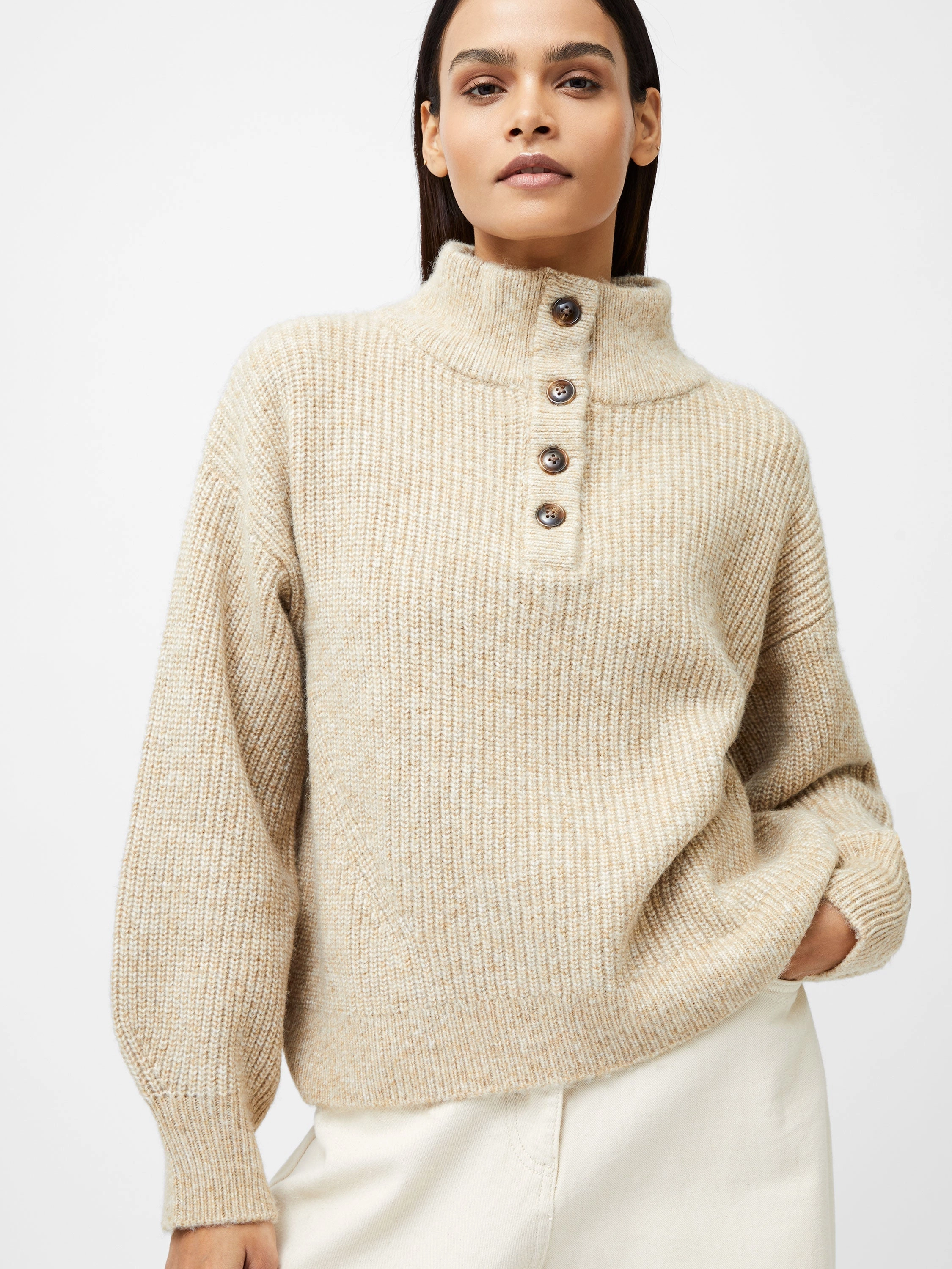 1/4 Button Drop Shoulder Jumper