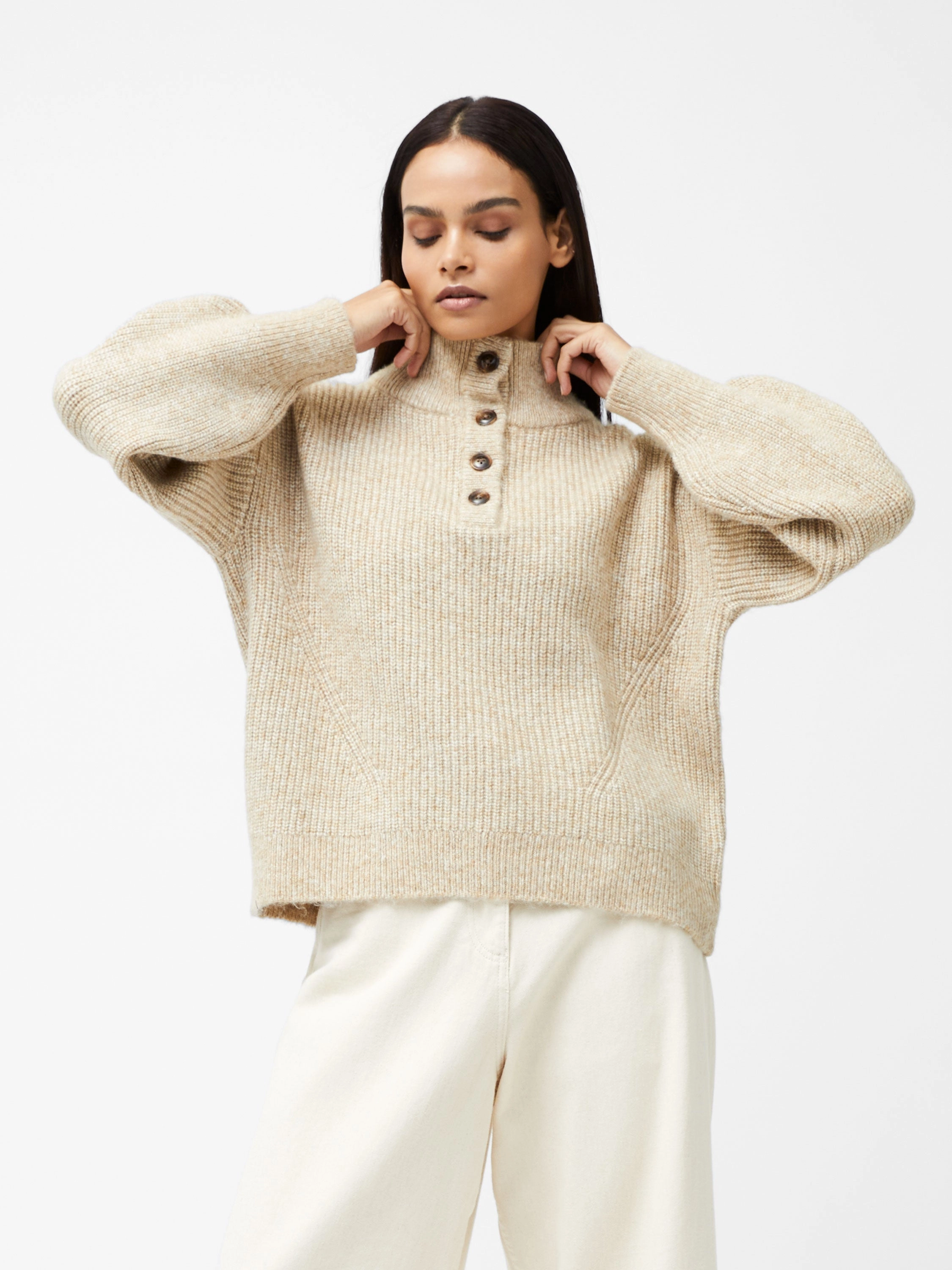 1/4 Button Drop Shoulder Jumper