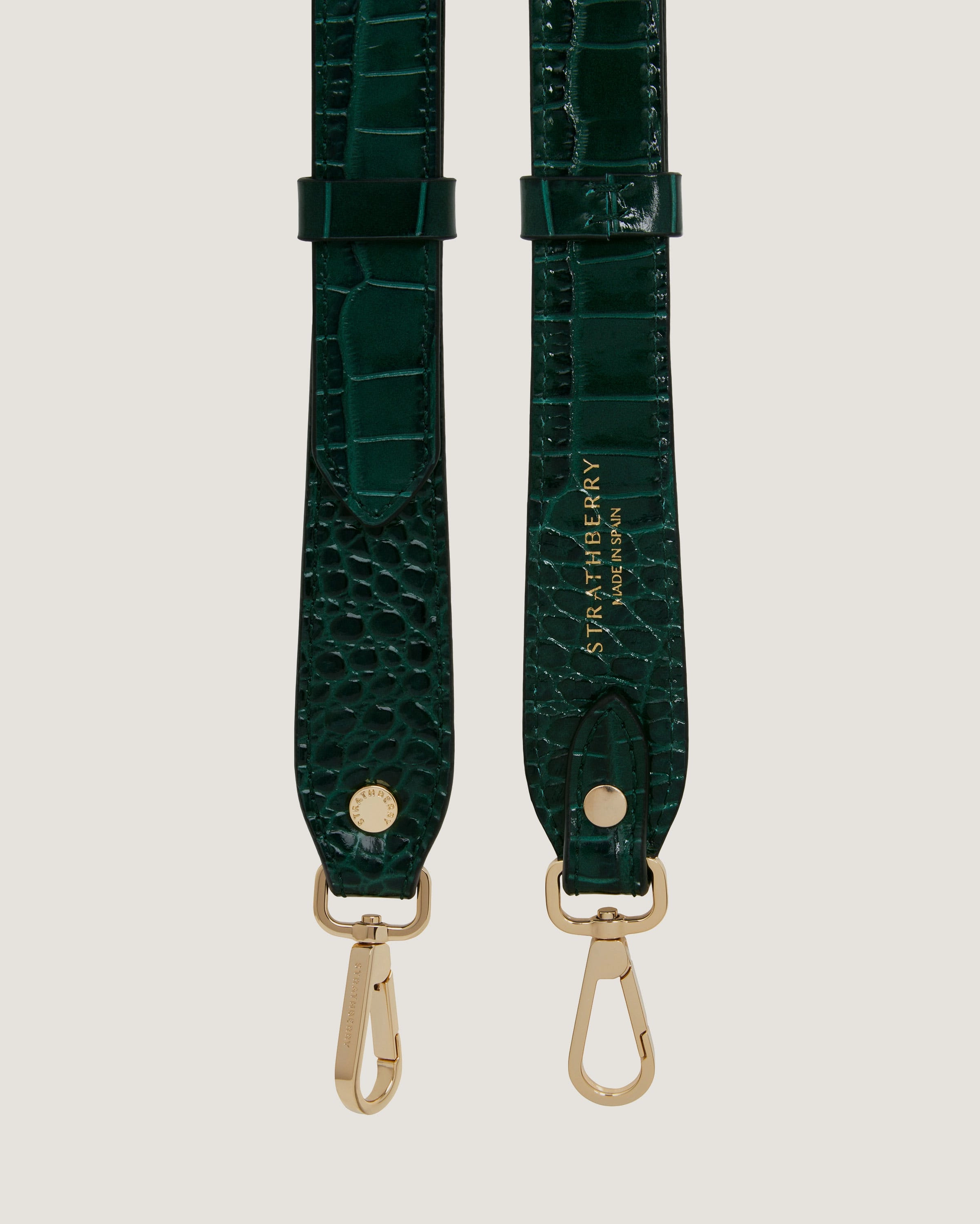 Adjustable Leather Strap - Croc-Embossed Leather Bottle Green