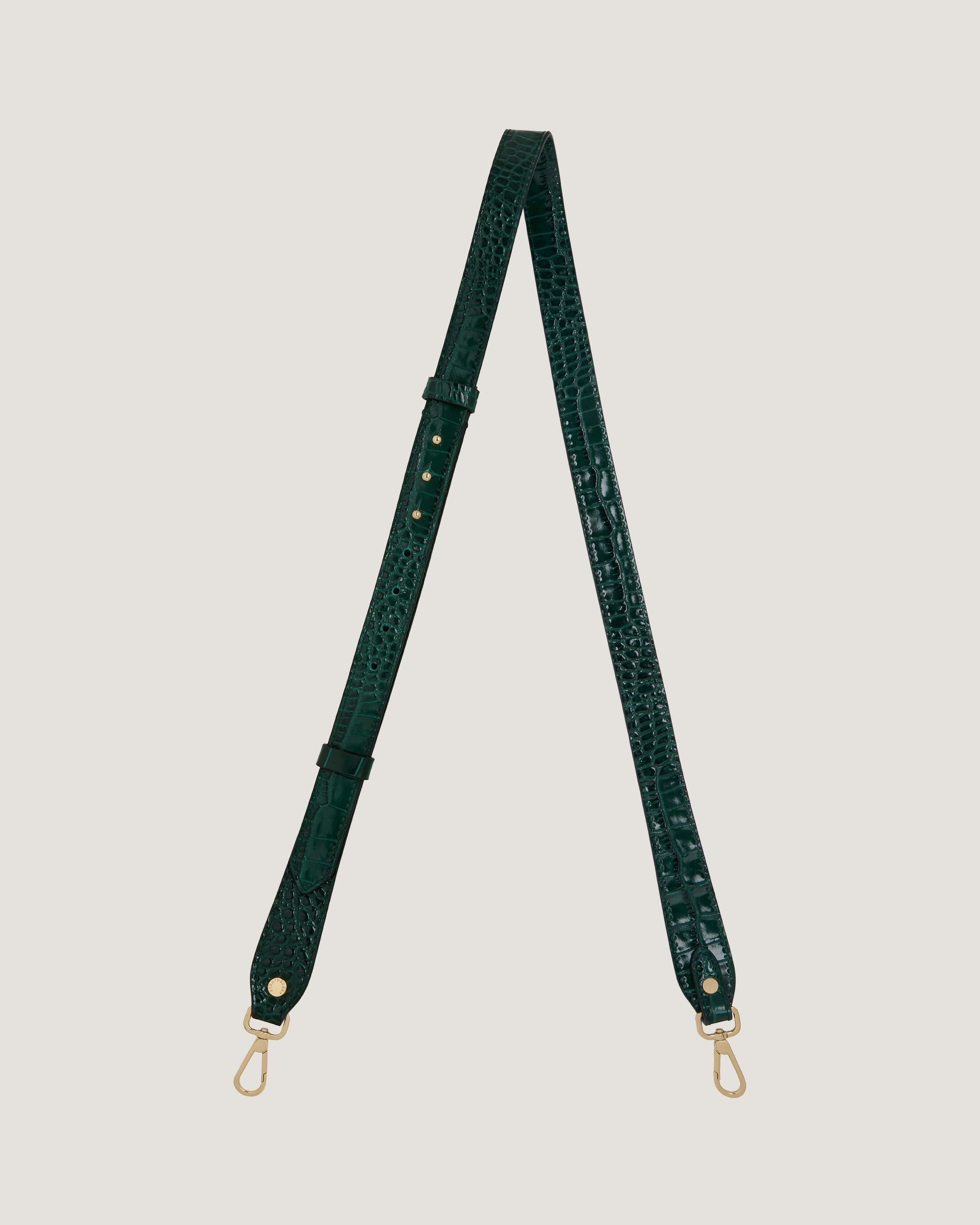 Adjustable Leather Strap - Croc-Embossed Leather Bottle Green