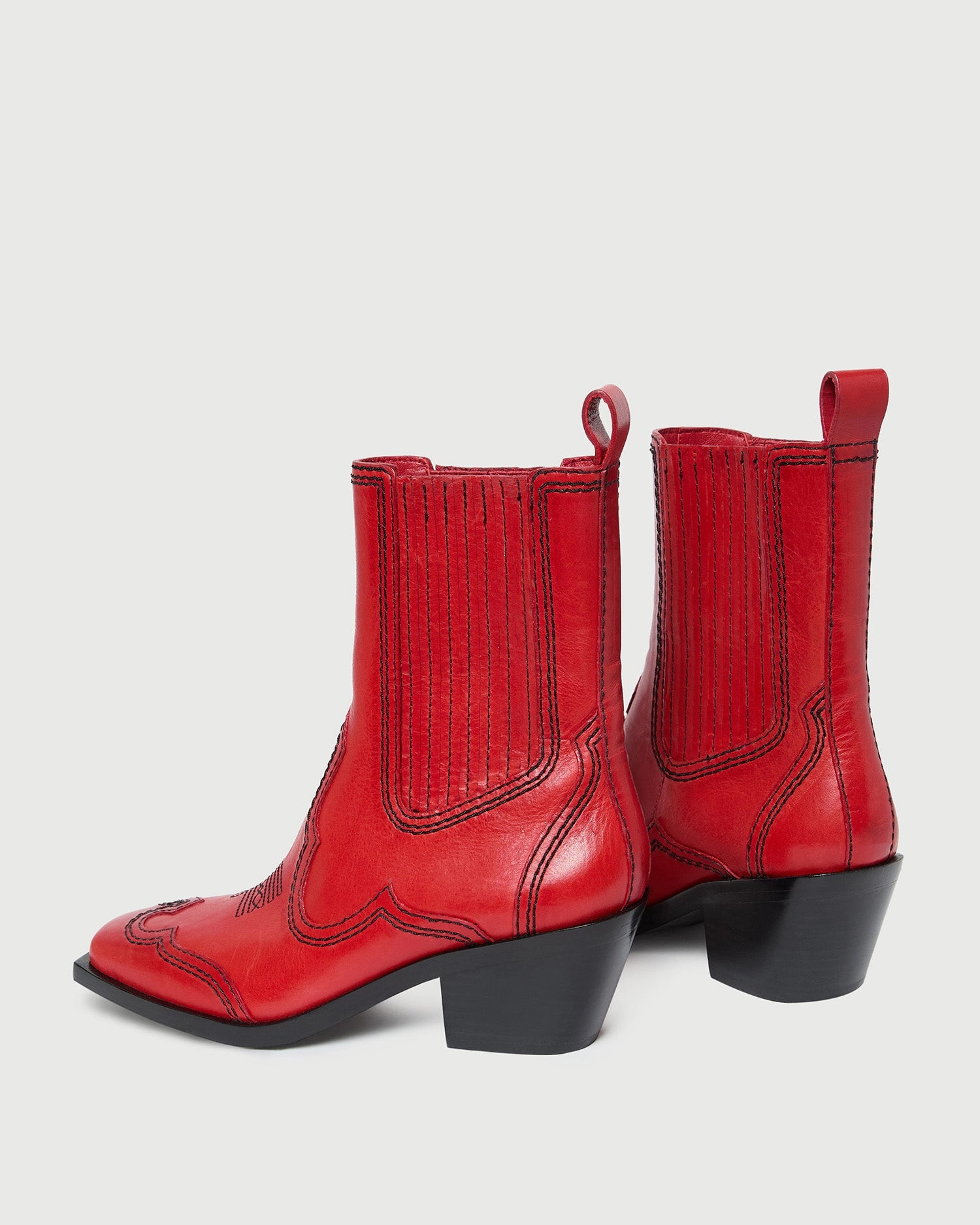 Agnes Red Leather Western Boot