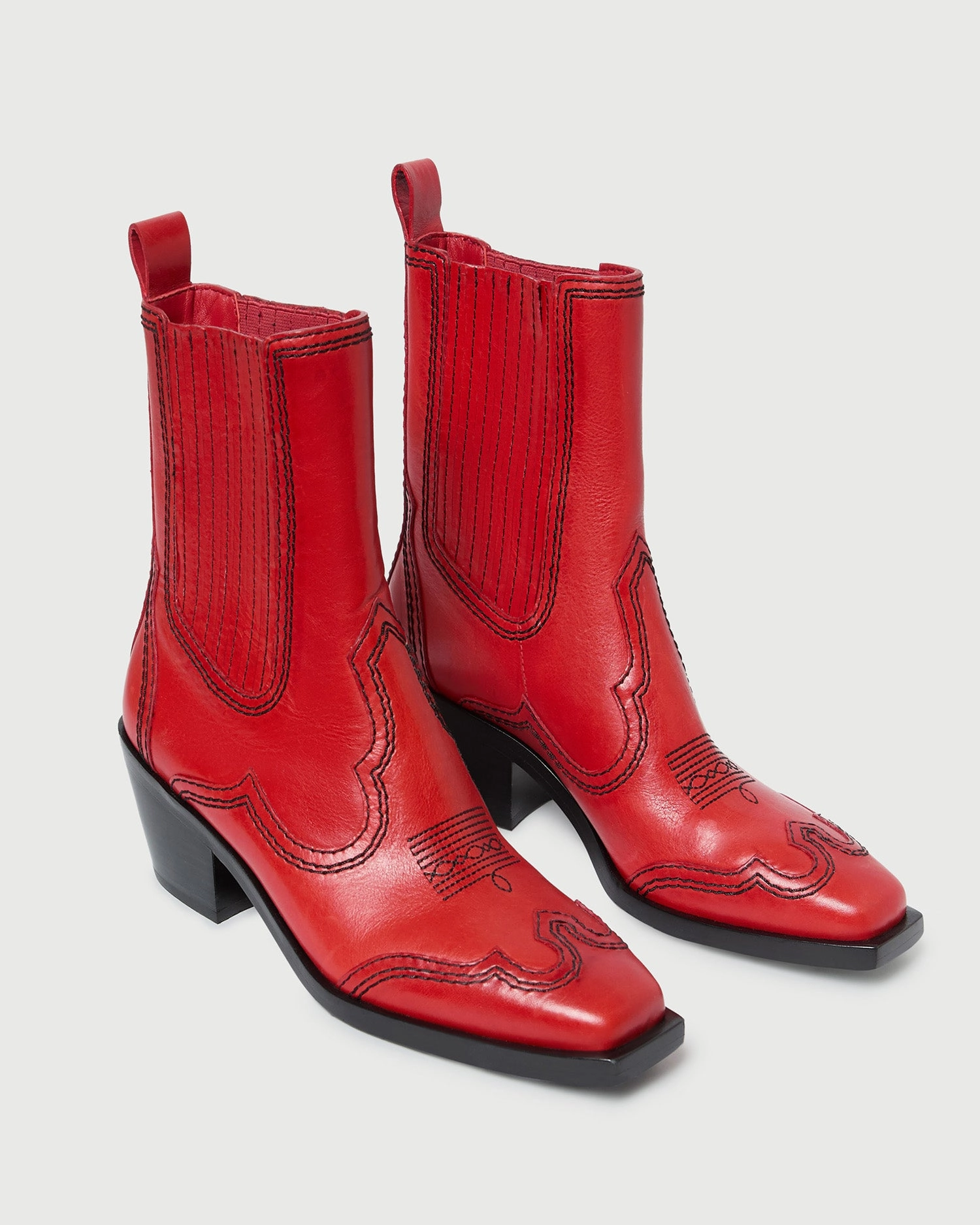 Agnes Red Leather Western Boot