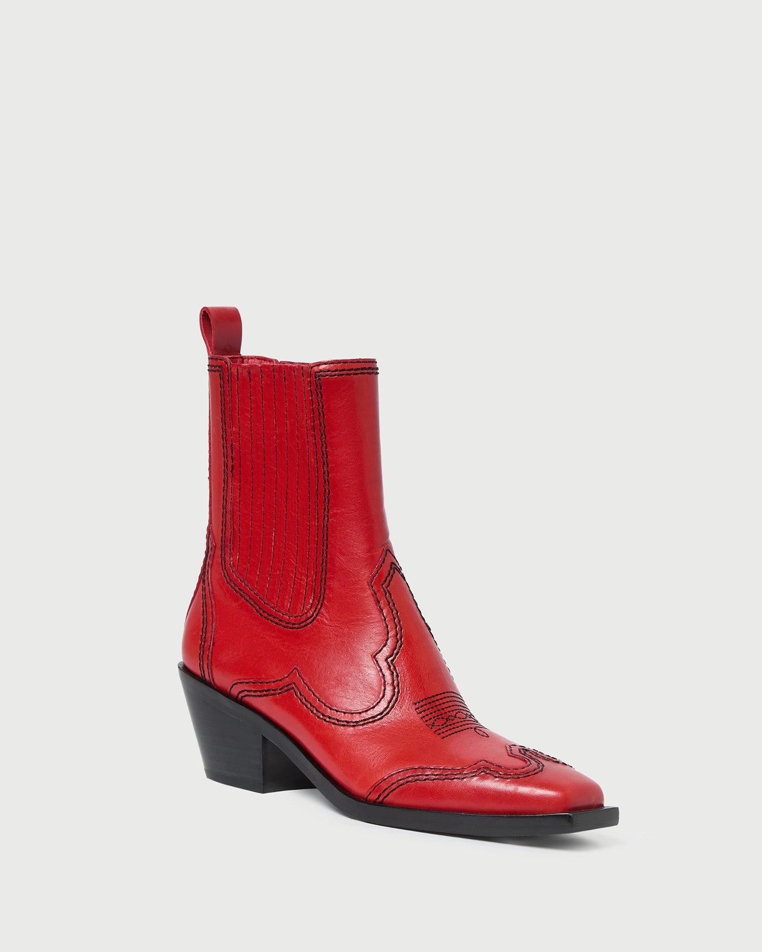 Agnes Red Leather Western Boot