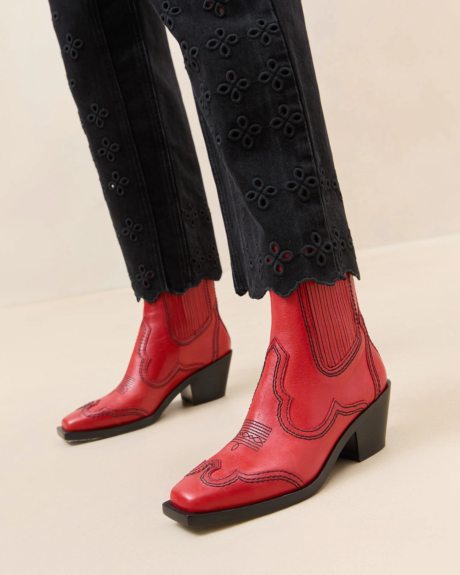 Agnes Red Leather Western Boot