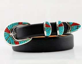 B G Mudd 11 Cobbled w/ Green Turquoise & Spiny Oyster Buckle Set 1.0