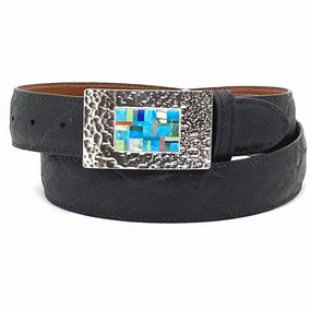 B G Mudd Hammered Silver w/ Patchwork Inlay One Piece Buckle 1.5