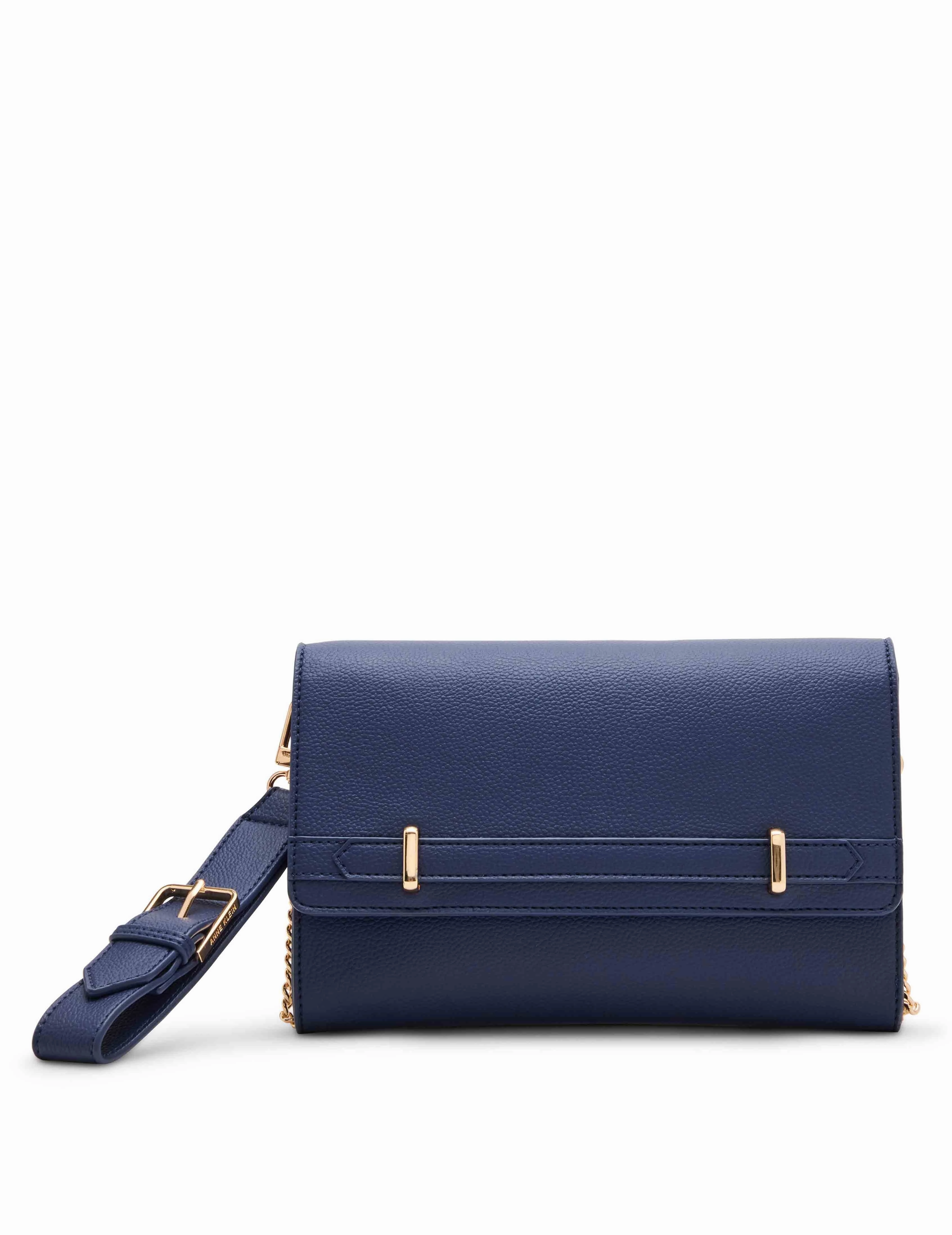 Belted Clutch with Detachable Wristlet and Crossbody Strap