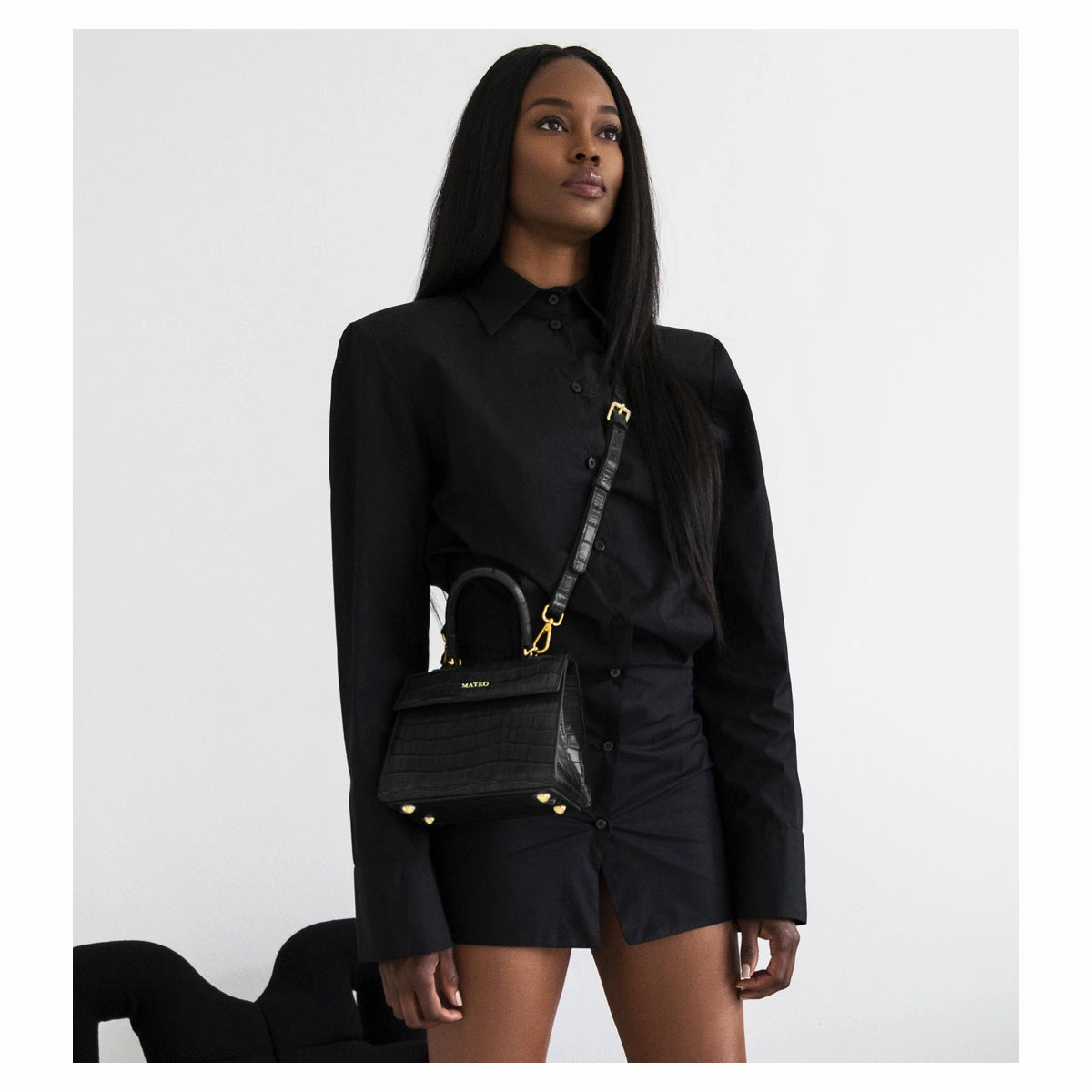 Black Croc Elizabeth Bag