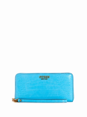 Blue Laurel Croco Large Wallet