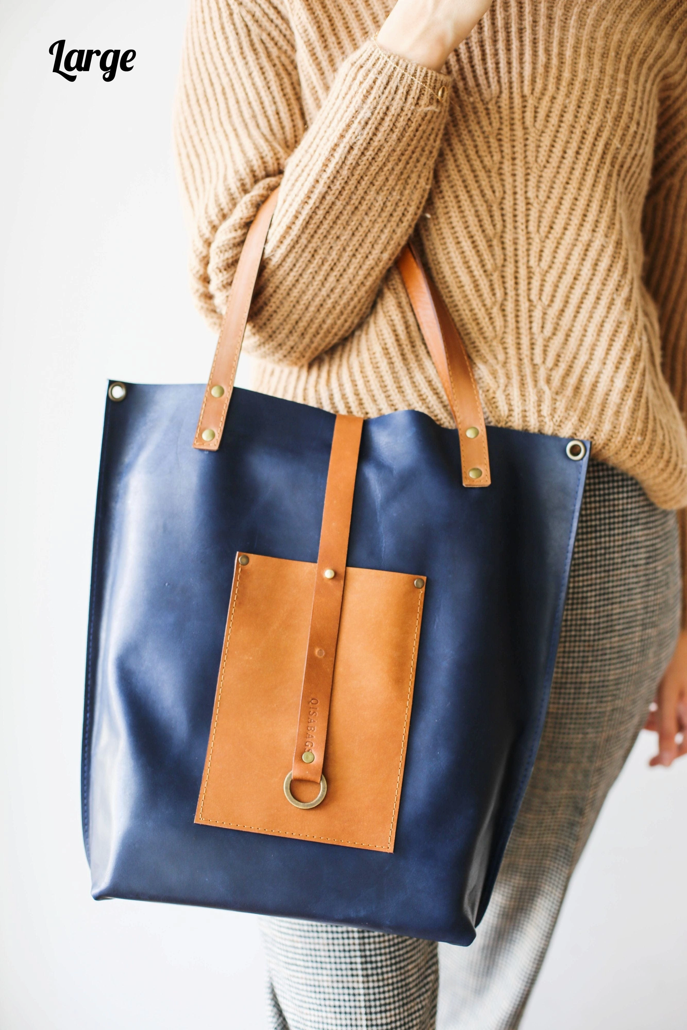 Blue w/Brown Leather tote