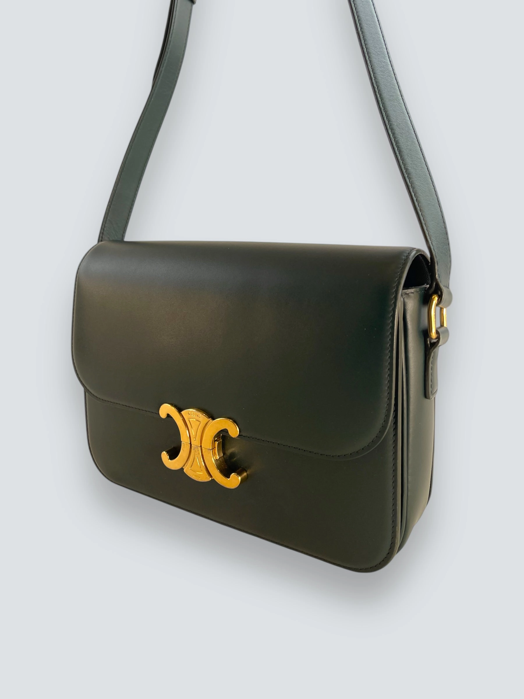 Celine Green Calf Leather Medium Triomphe Crossbody