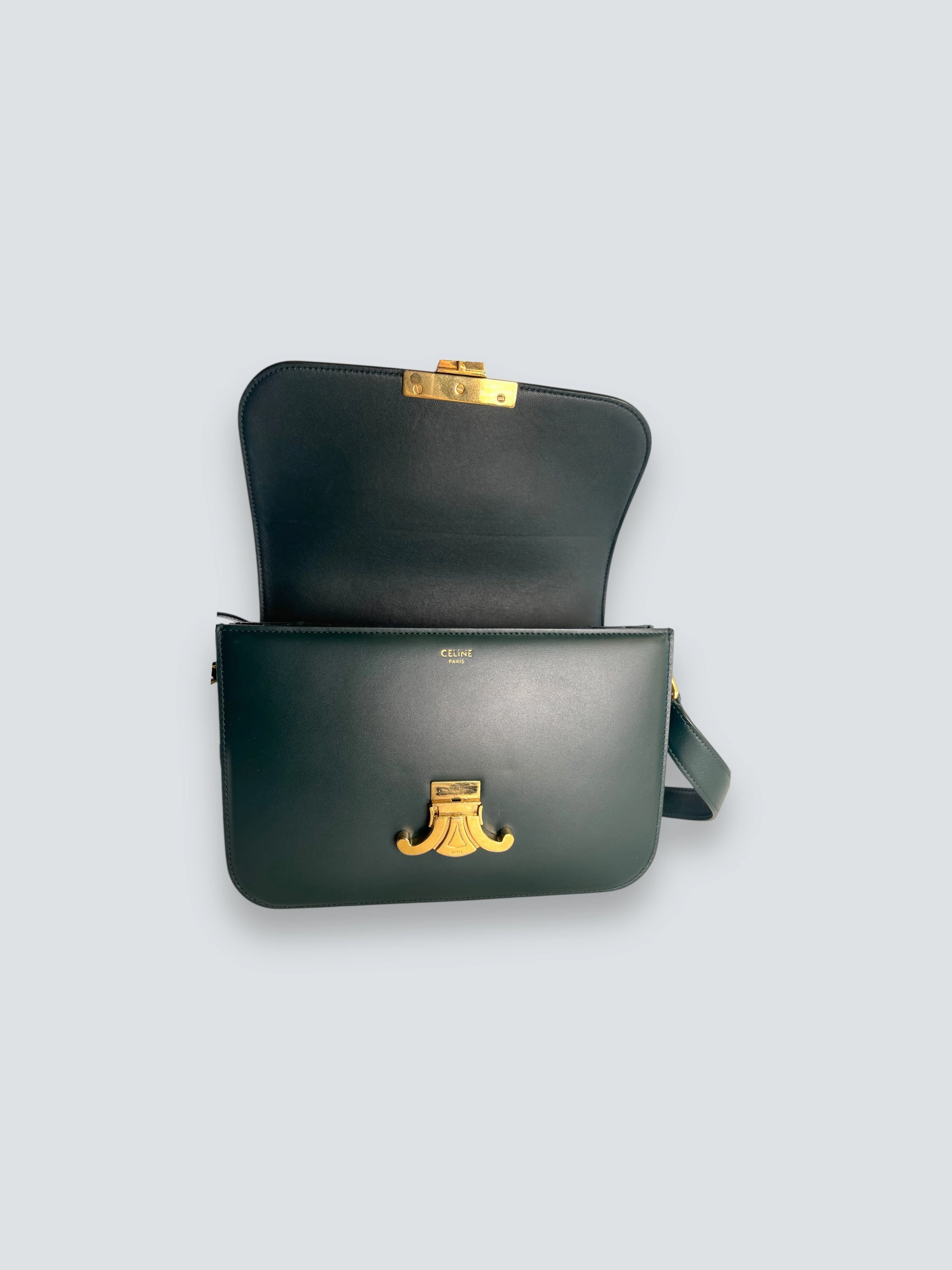 Celine Green Calf Leather Medium Triomphe Crossbody