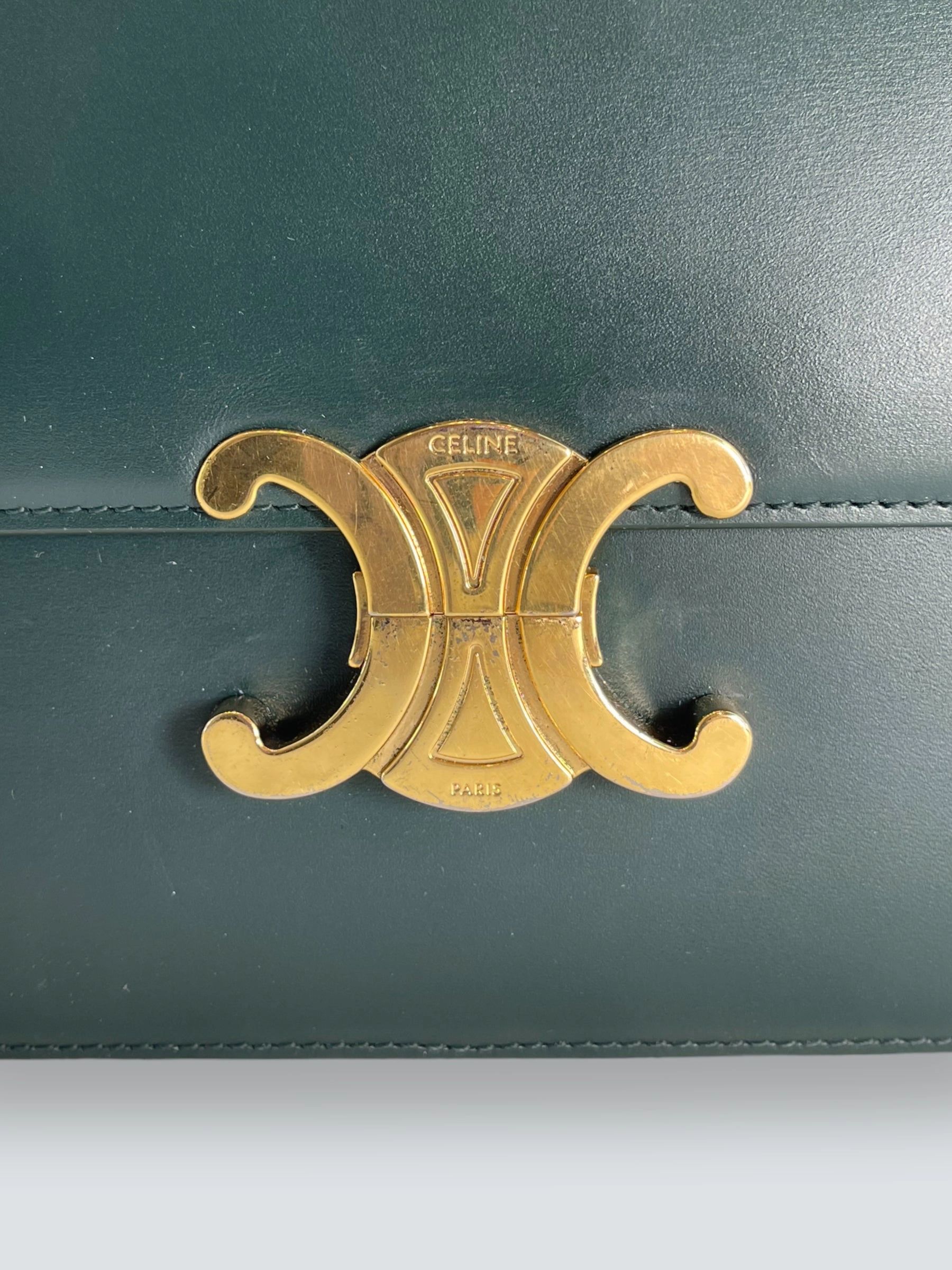 Celine Green Calf Leather Medium Triomphe Crossbody