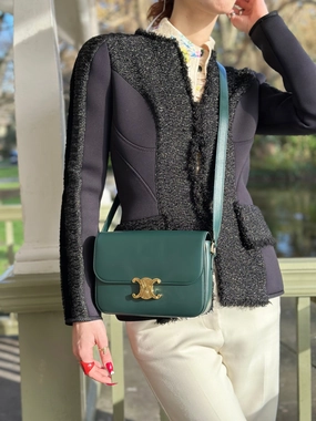 Celine Green Calf Leather Medium Triomphe Crossbody