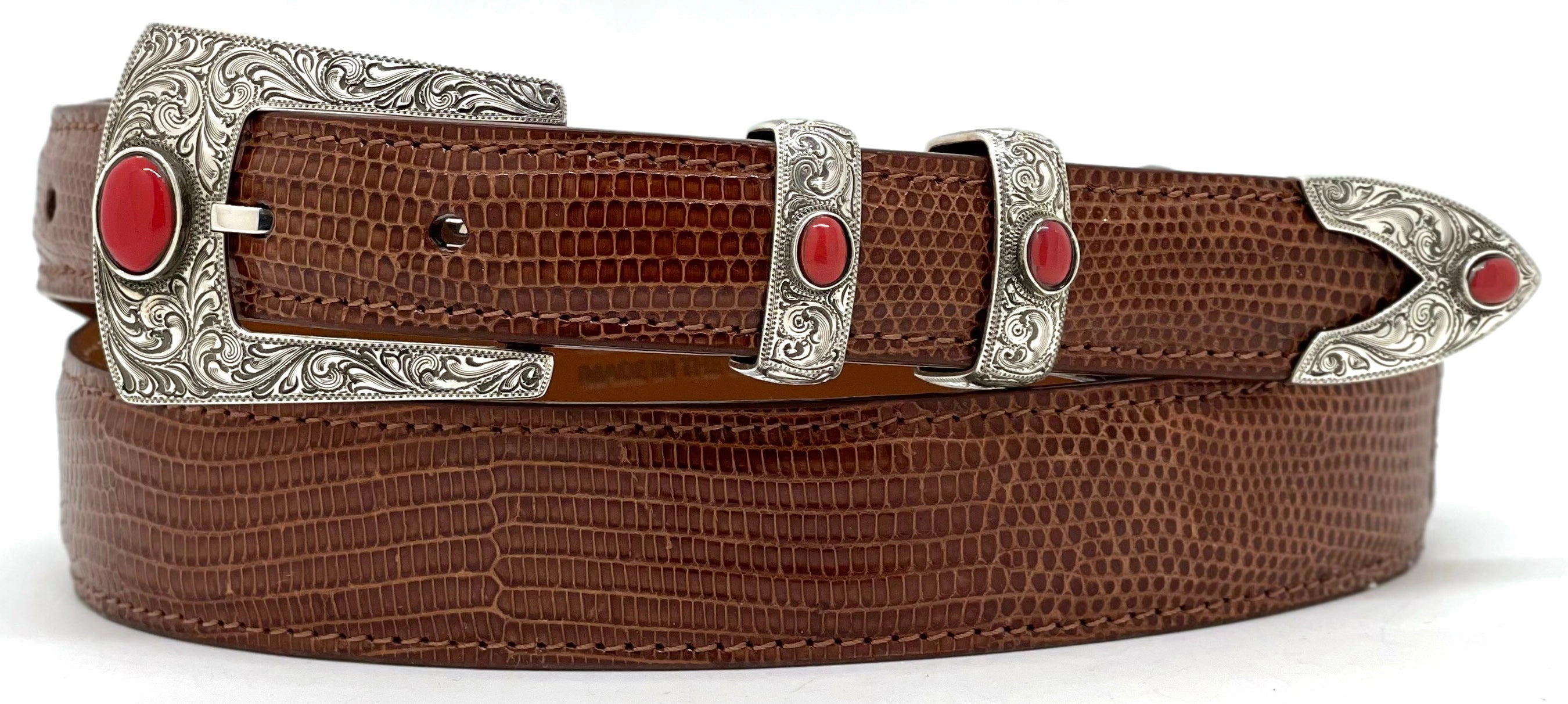 Chacon Aztec Fine Engraved w/ Faux Coral Buckle Set 1.0