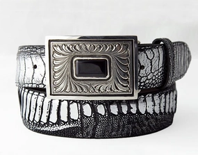 Chacon Montezuma Feather Engraved w/ Jade One Piece Buckle 1.5