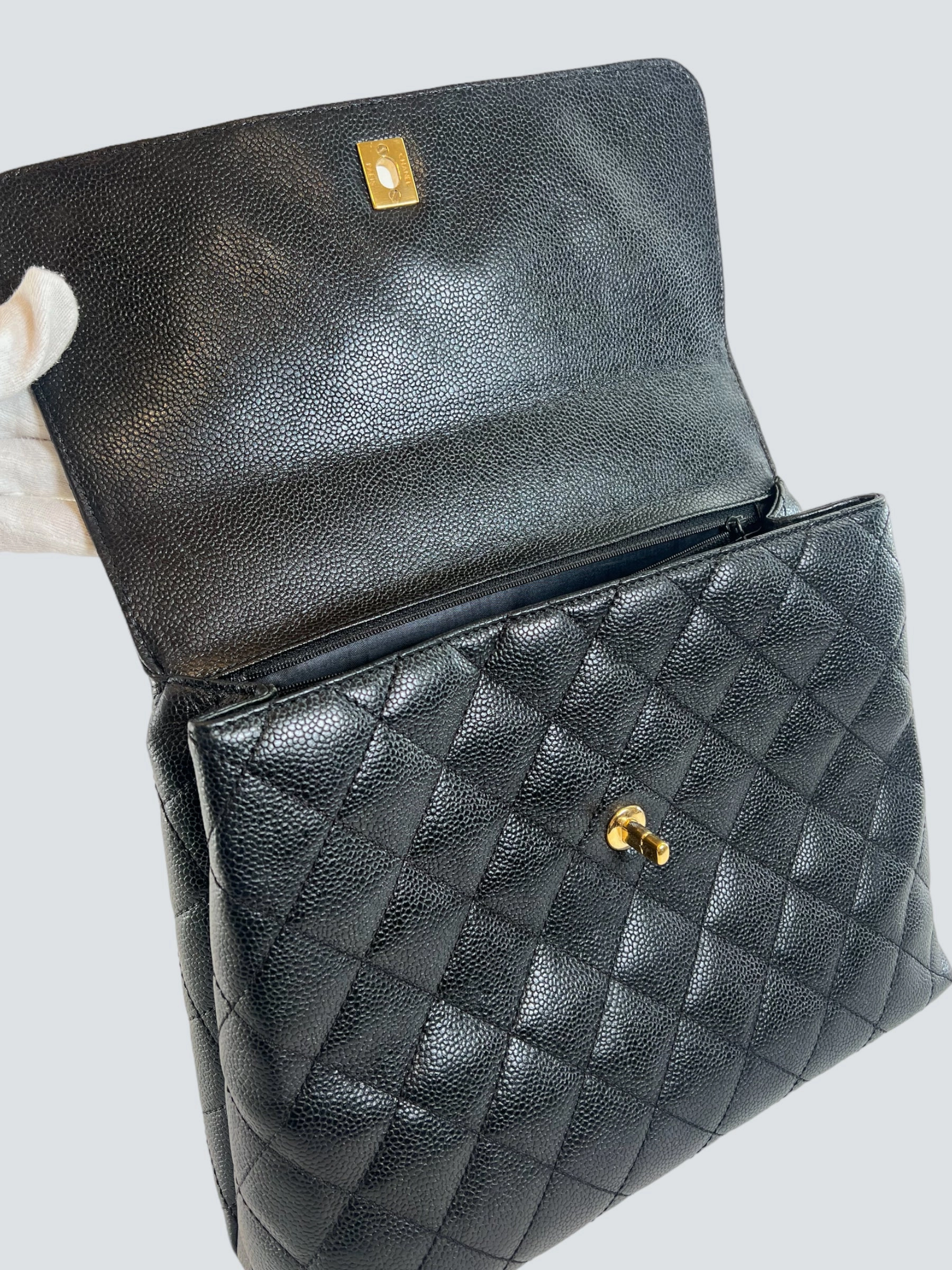 Chanel Black Caviar Leather Kelly Handbag