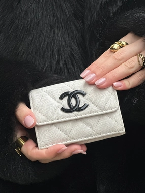 Chanel White Caviar Leather Cambon Wallet