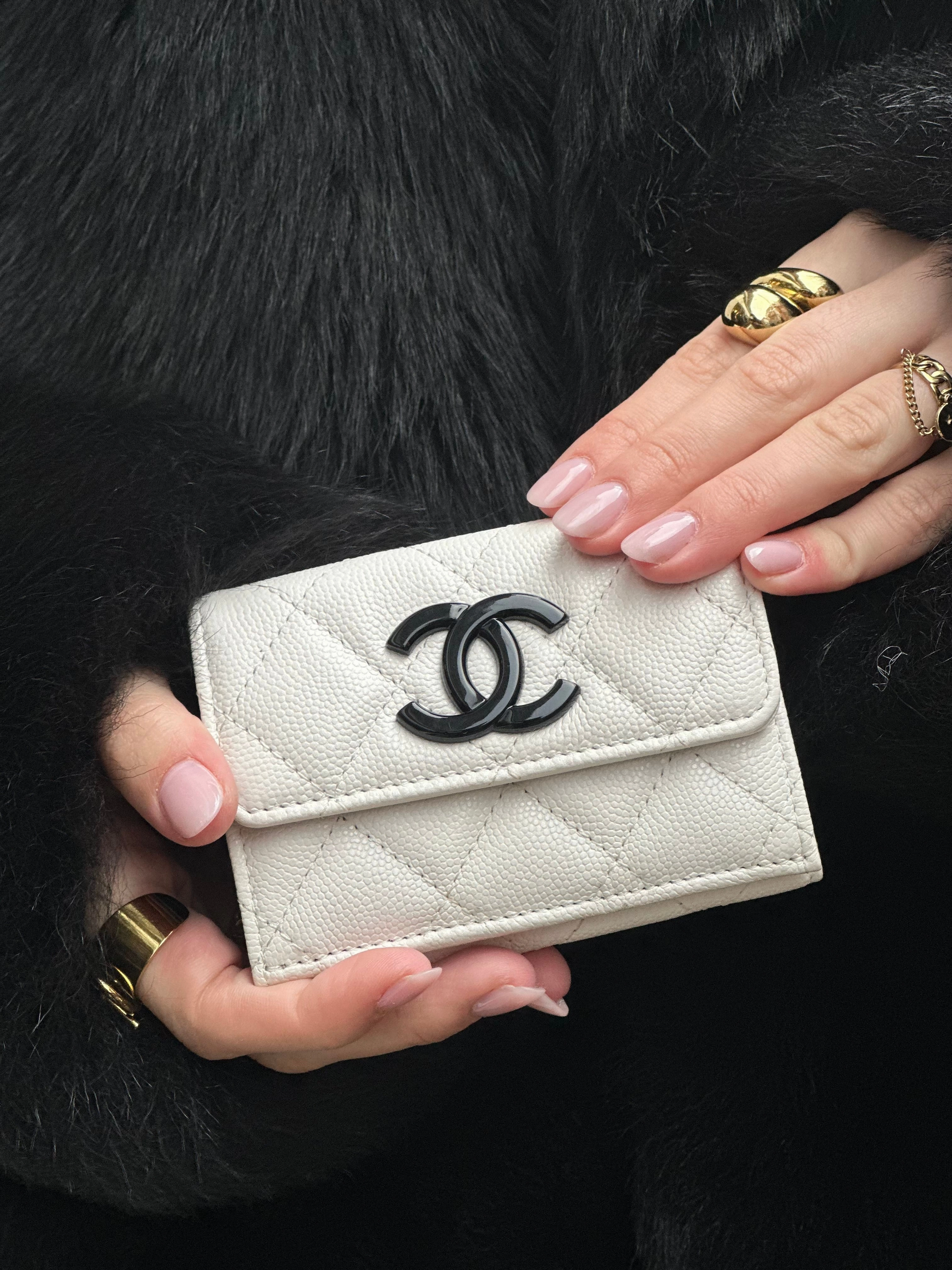 Chanel White Caviar Leather Cambon Wallet