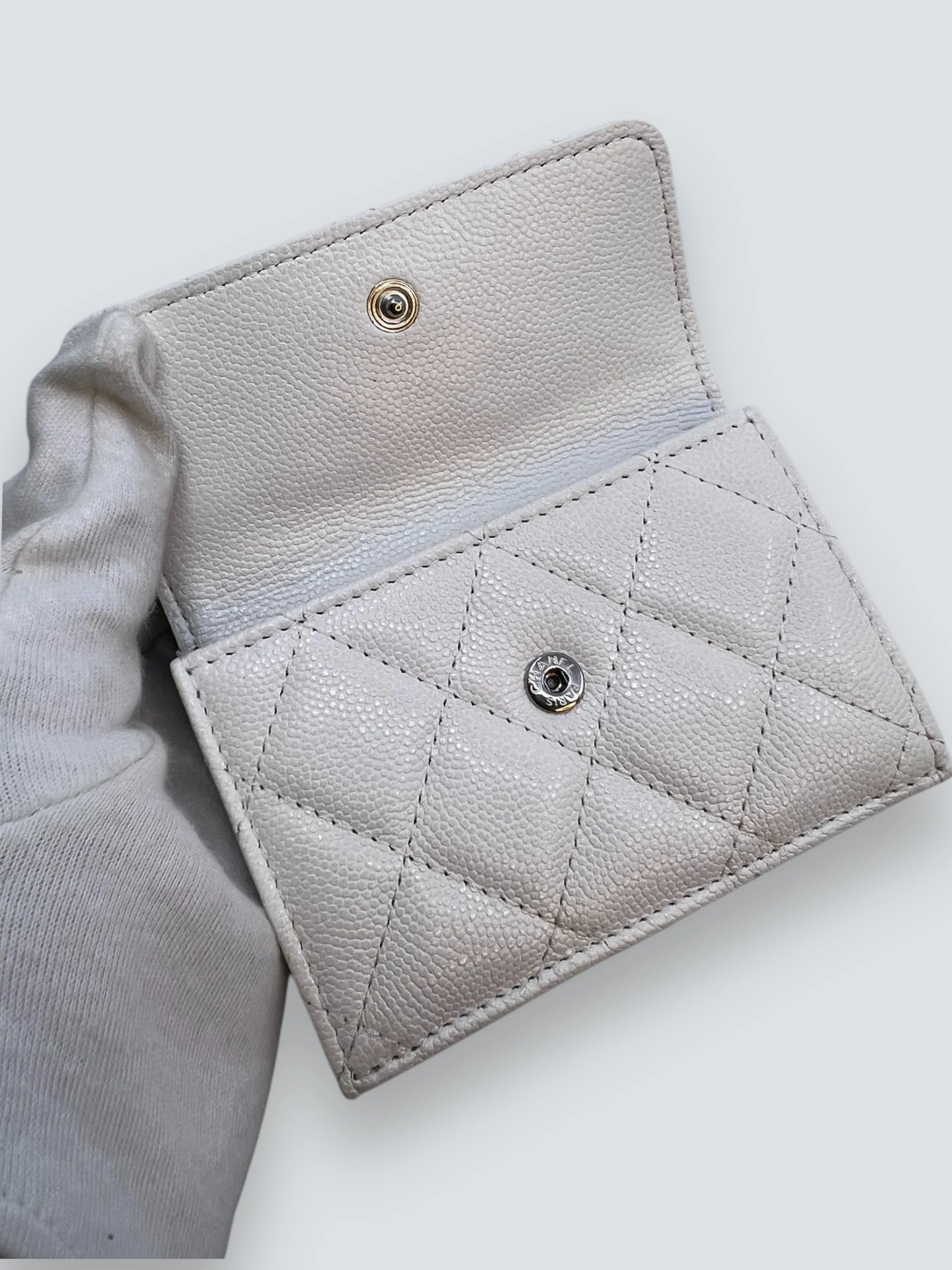 Chanel White Caviar Leather Cambon Wallet