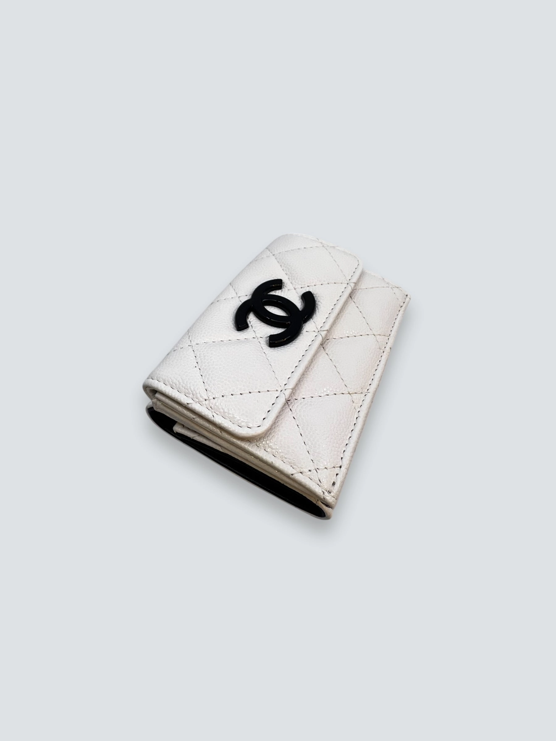 Chanel White Caviar Leather Cambon Wallet