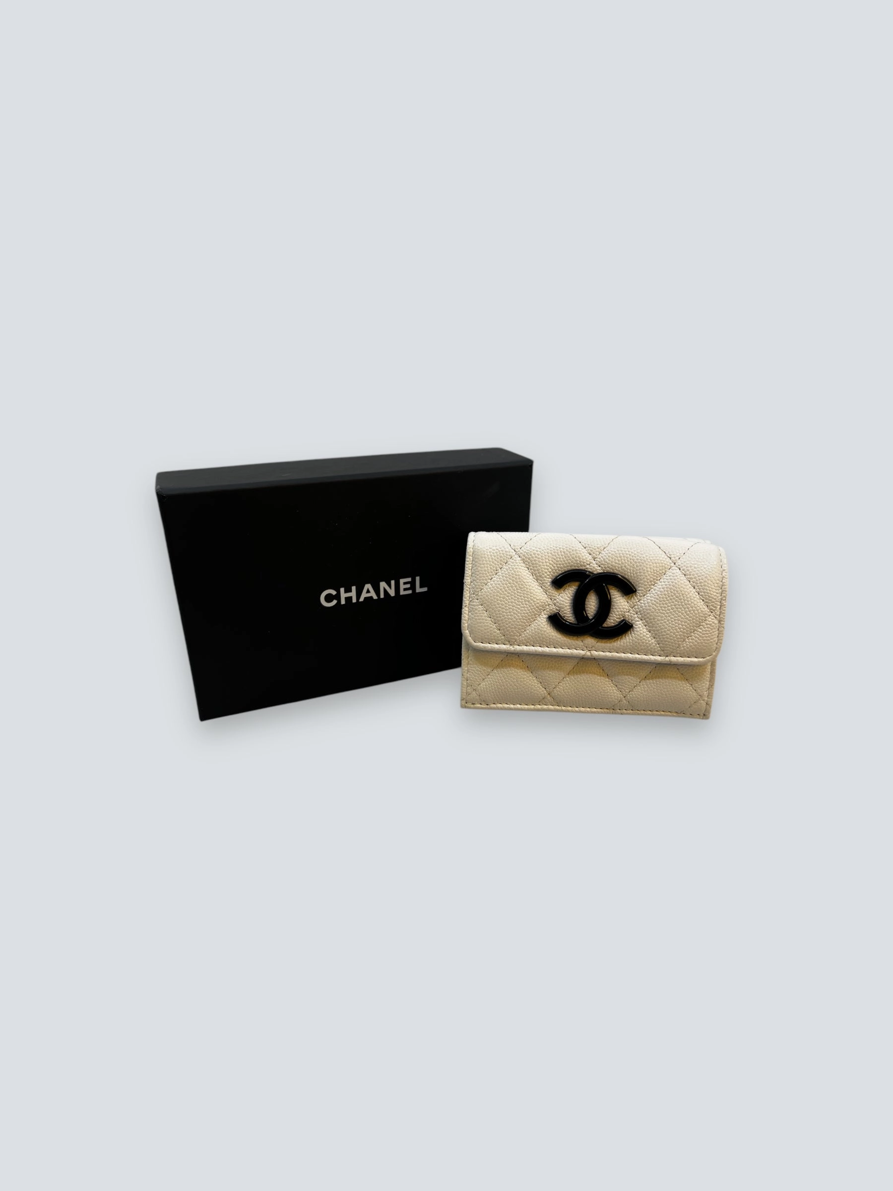 Chanel White Caviar Leather Cambon Wallet