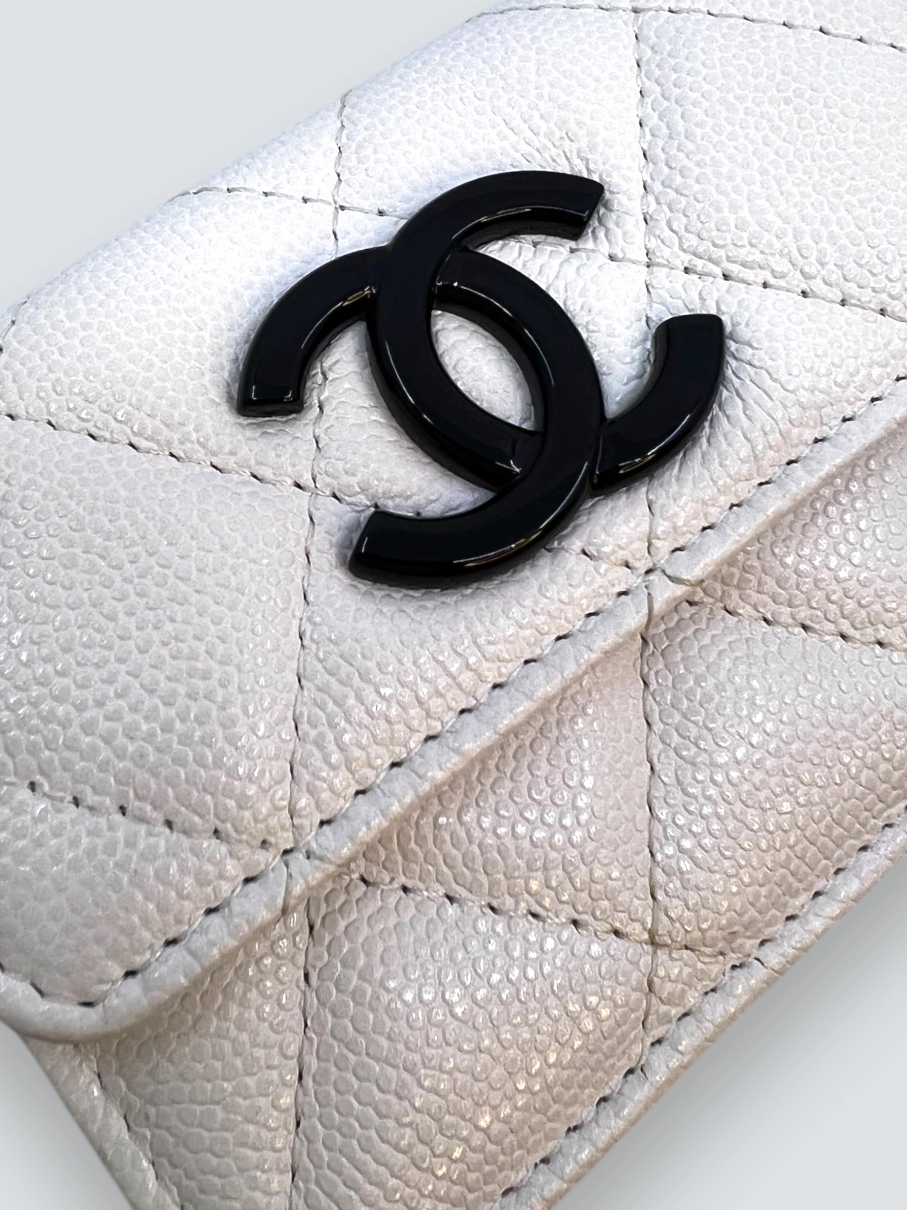 Chanel White Caviar Leather Cambon Wallet