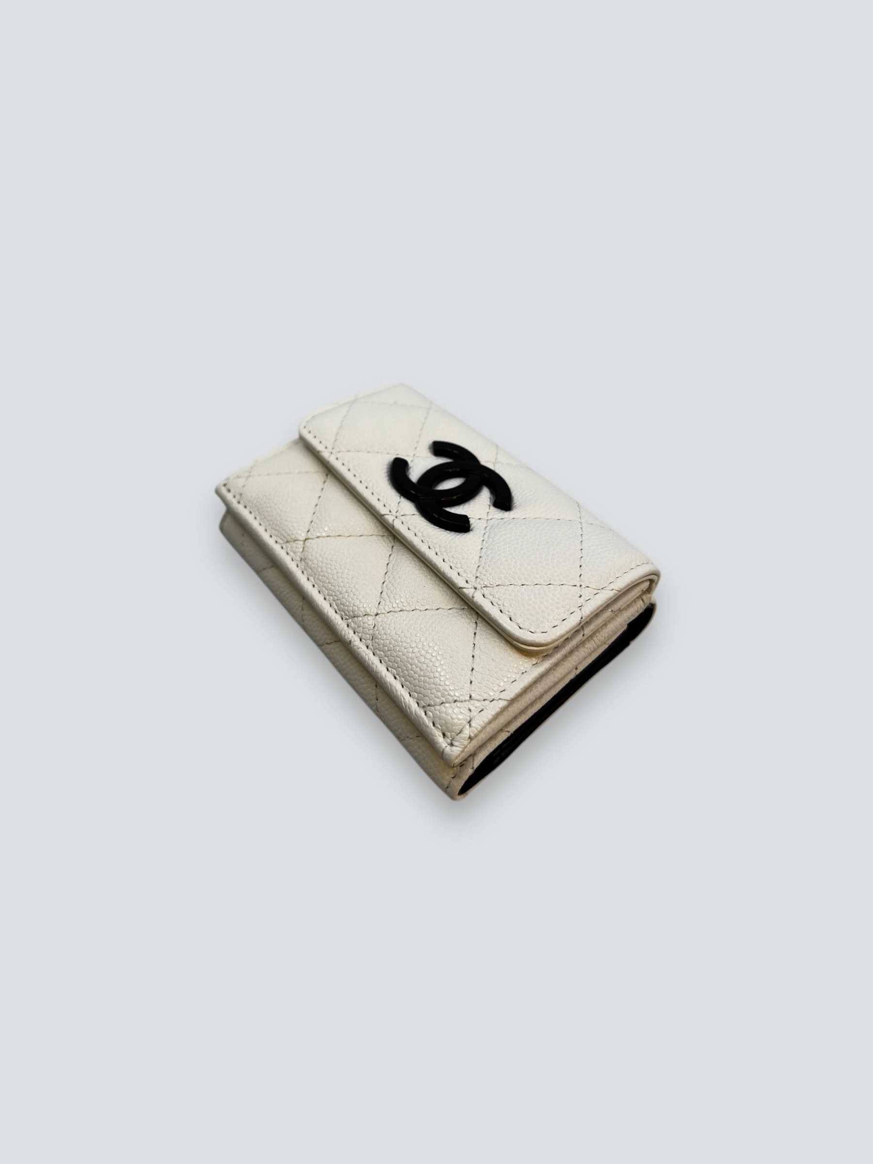 Chanel White Caviar Leather Cambon Wallet
