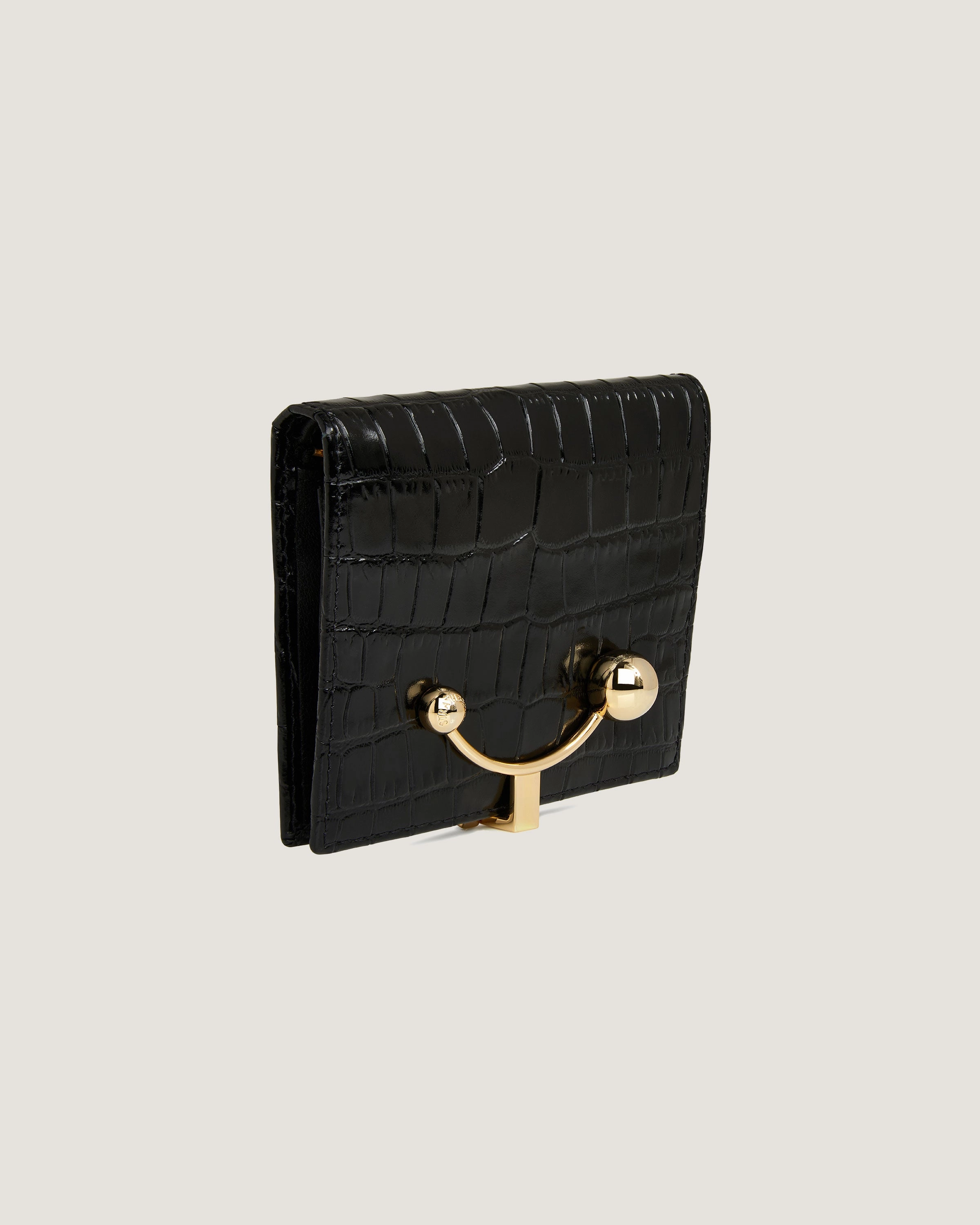 Crescent Wallet - Croc-Embossed Leather Black