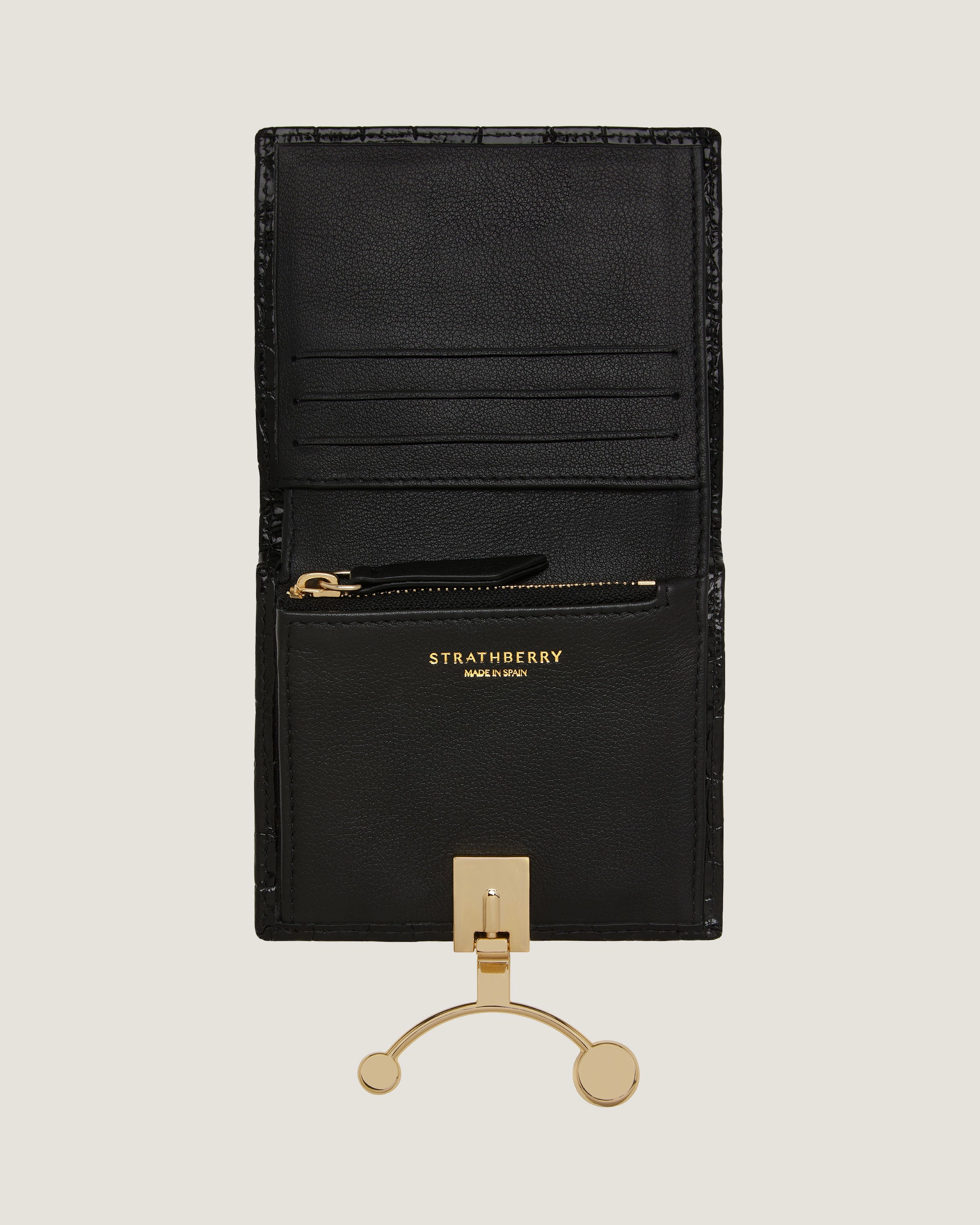 Crescent Wallet - Croc-Embossed Leather Black