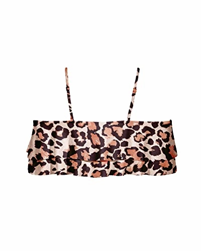 Cute Tiered Ruffled Swim Top Off Shoulder Swim Top-Leopard