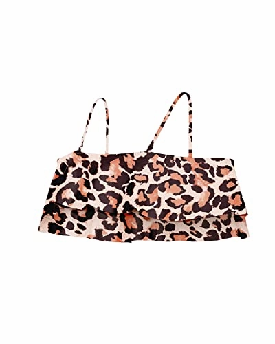 Cute Tiered Ruffled Swim Top Off Shoulder Swim Top-Leopard
