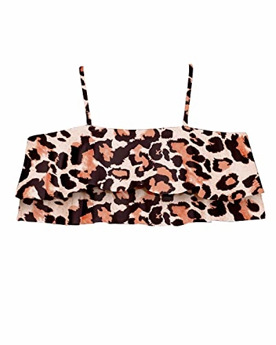 Cute Tiered Ruffled Swim Top Off Shoulder Swim Top-Leopard