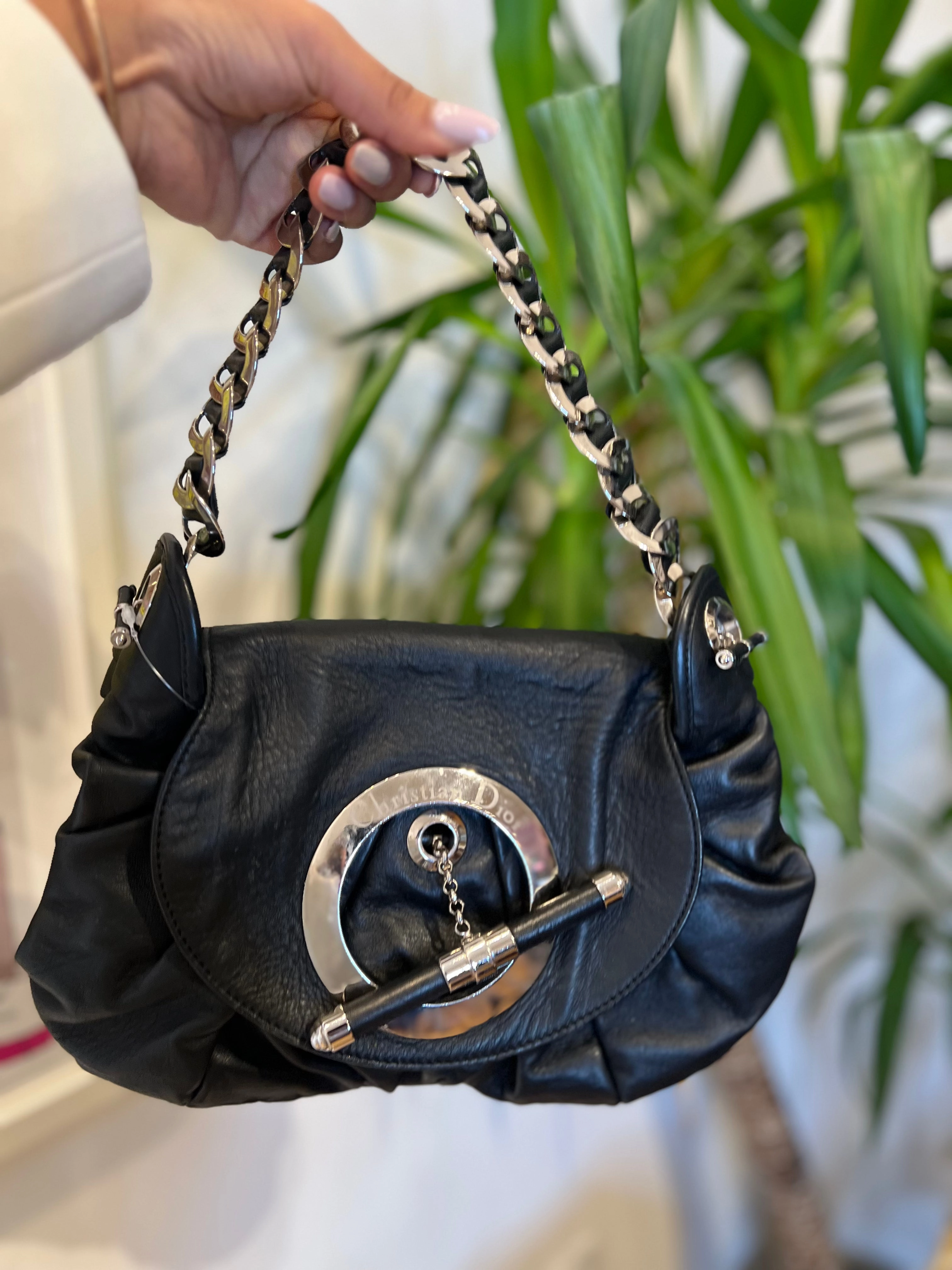 Dior Black Leather Jazz Club Shoulder Handbag