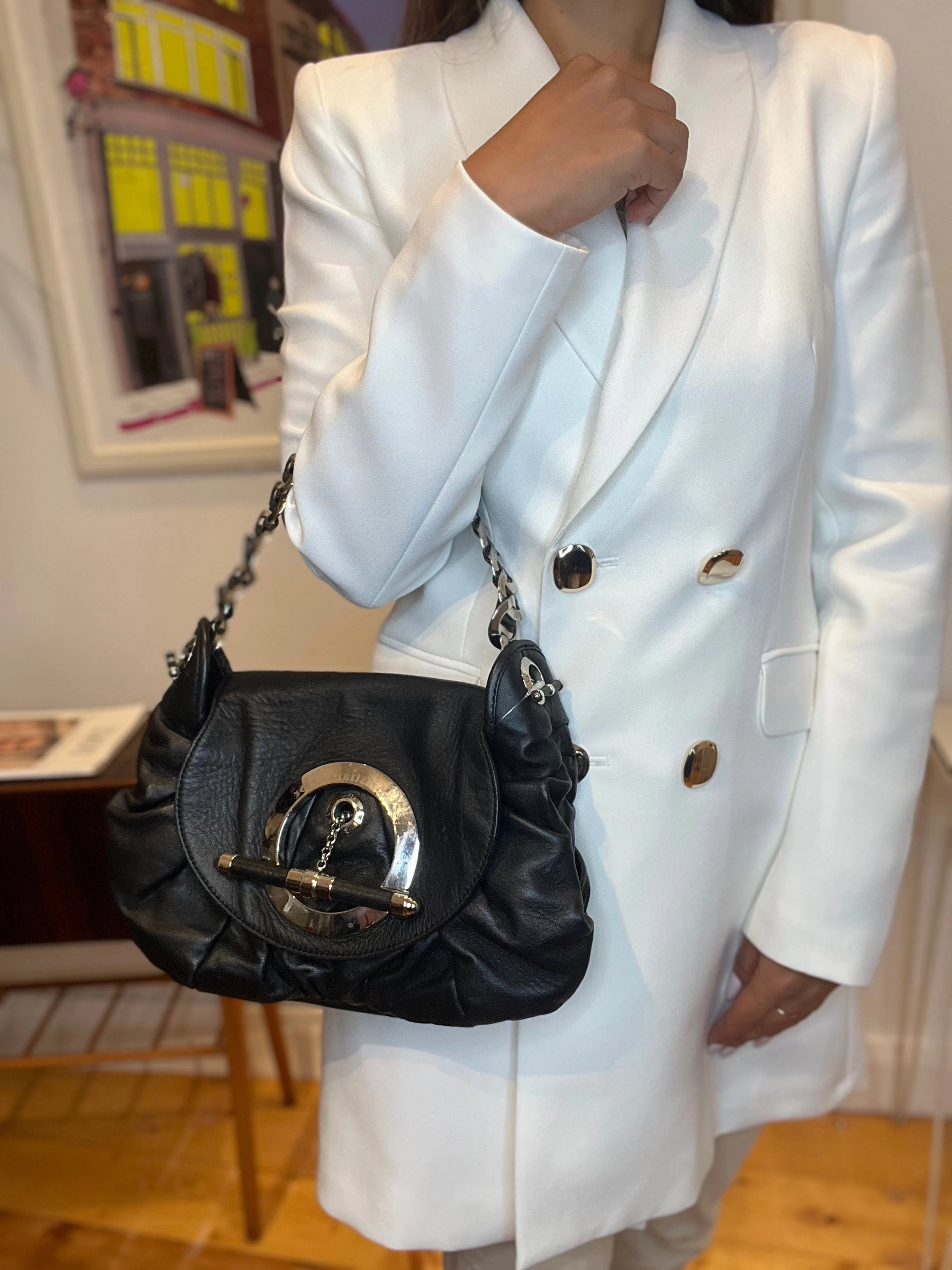 Dior Black Leather Jazz Club Shoulder Handbag