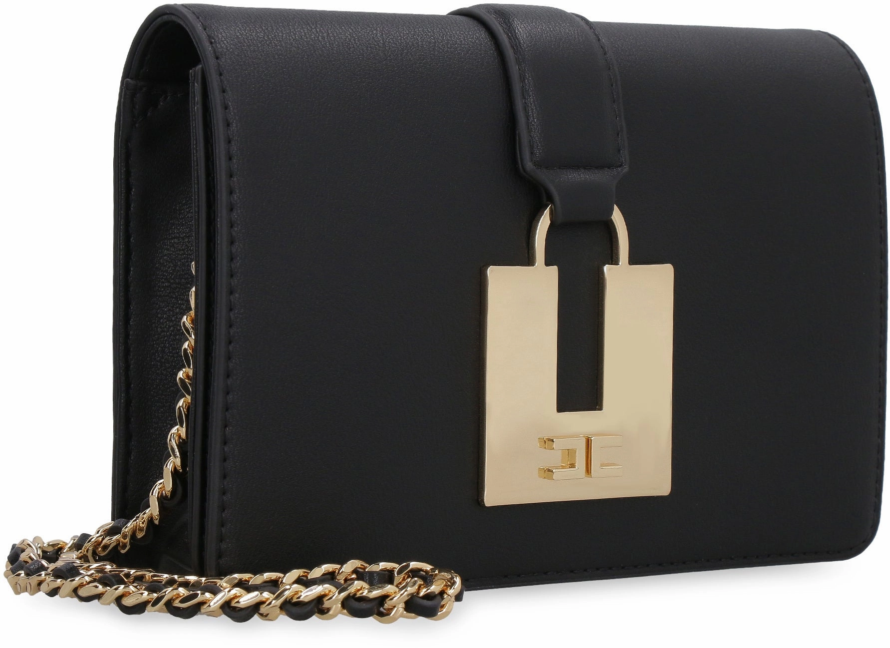Elisabetta Franchi Logo Plaque Chain-Detailed Shoulder Bag