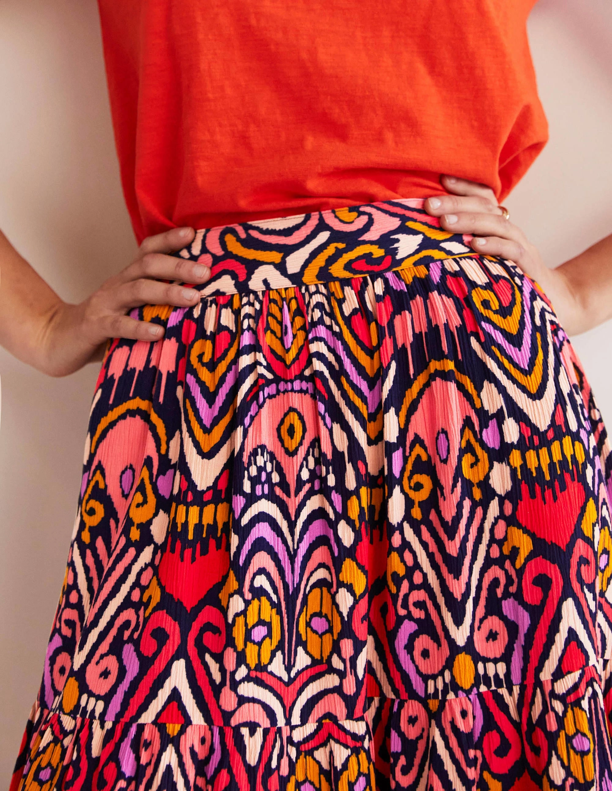 Grace Crinkle Mini Skirt-French Navy. Ikat Charm