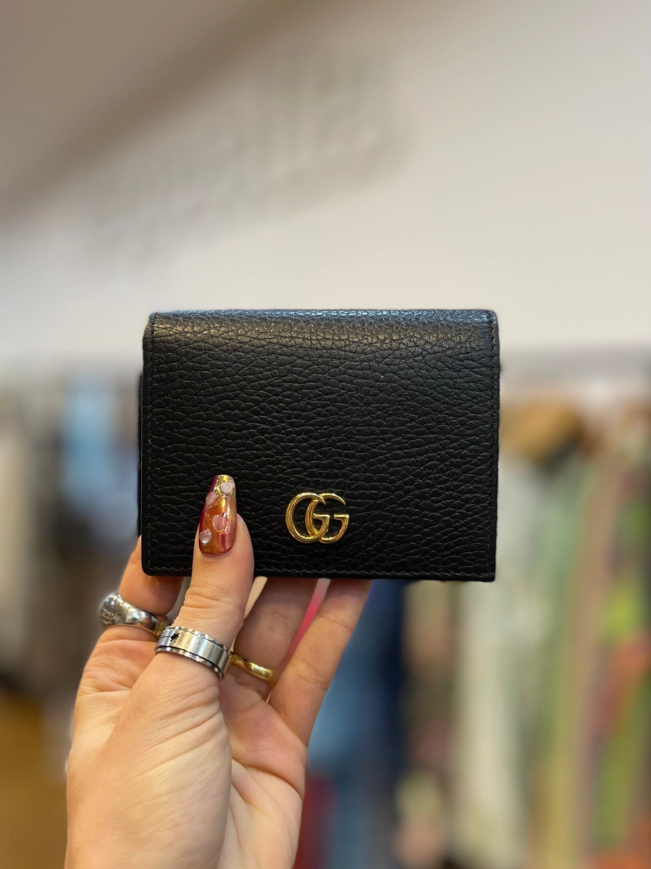 Gucci Black Leather GG Marmont Card Case Wallet