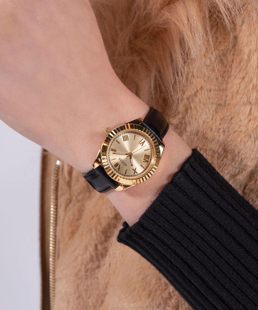 GUESS Mini Luna Ladies Black Gold Tone Analog Watch