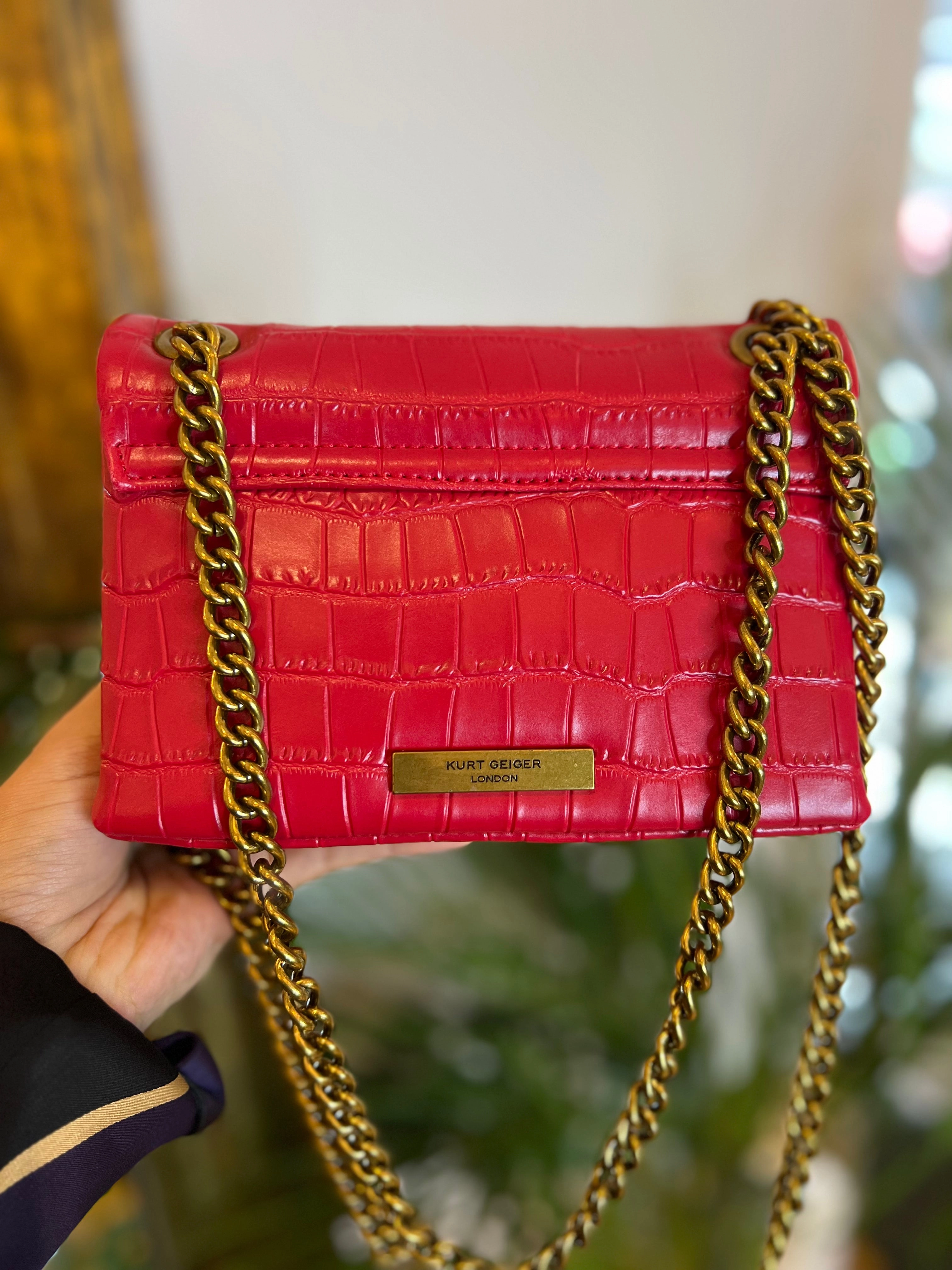 Kurt Geiger Red Croc Effect Leather Mini Kensington Crossbody