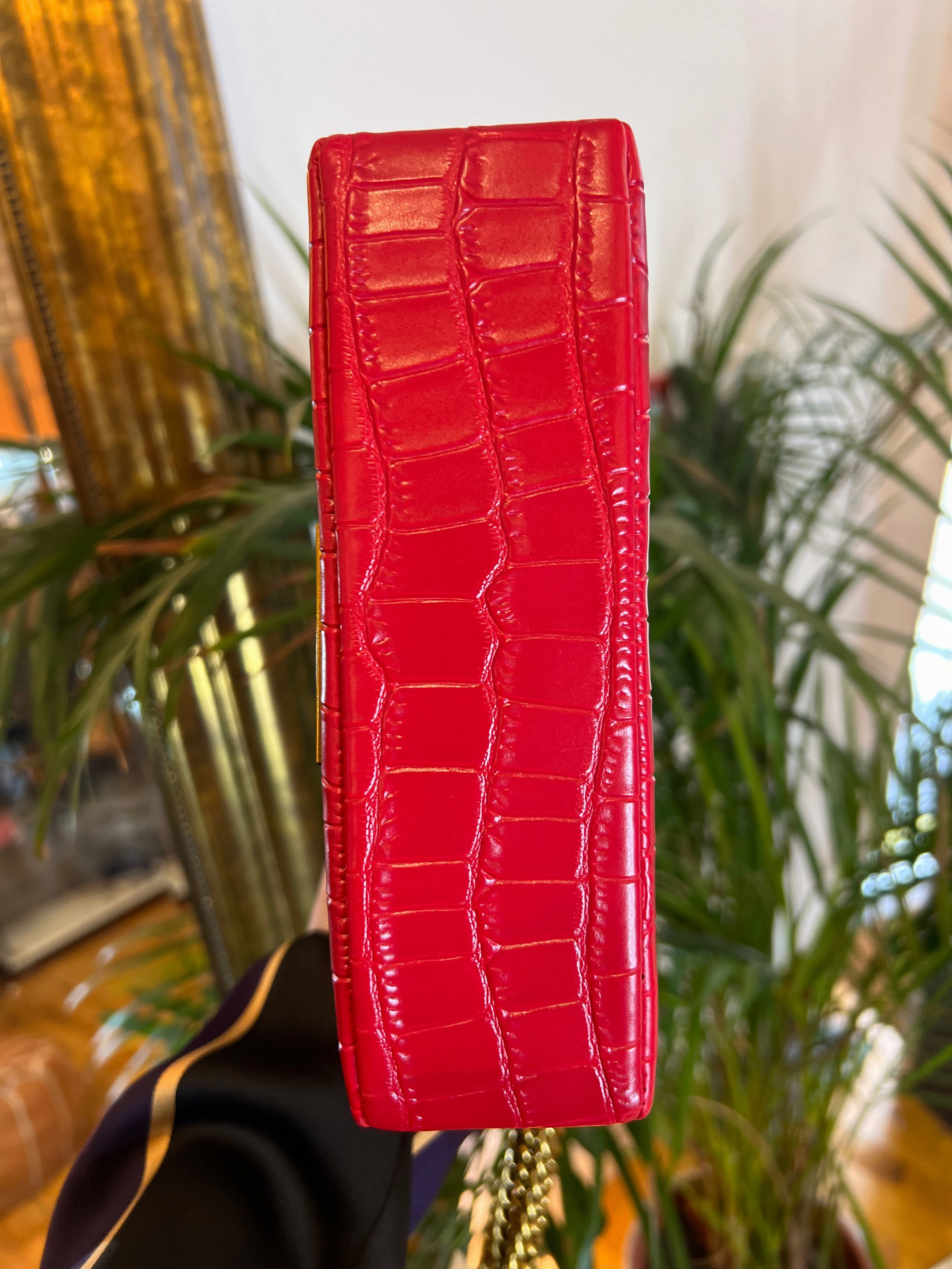 Kurt Geiger Red Croc Effect Leather Mini Kensington Crossbody