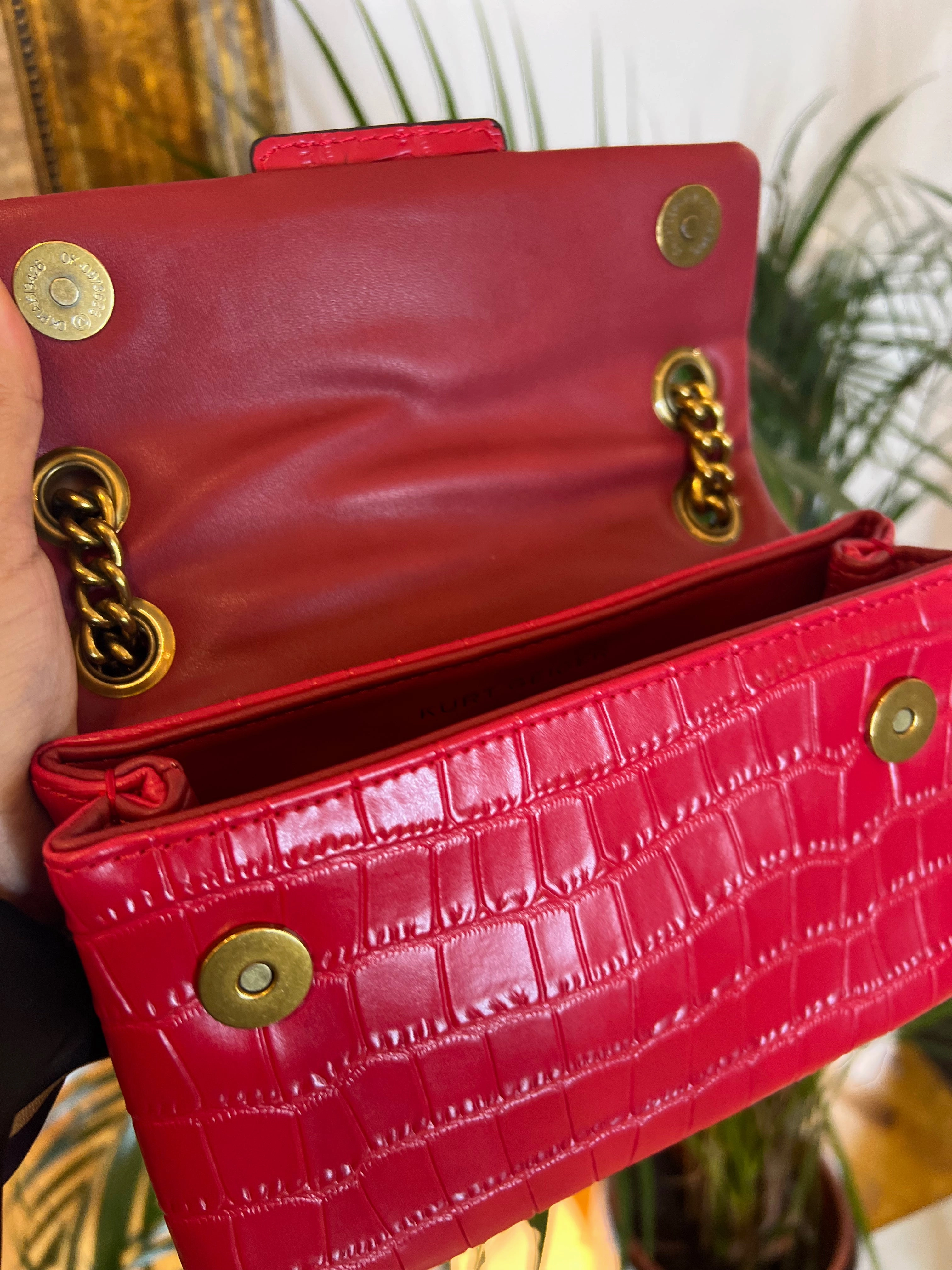 Kurt Geiger Red Croc Effect Leather Mini Kensington Crossbody