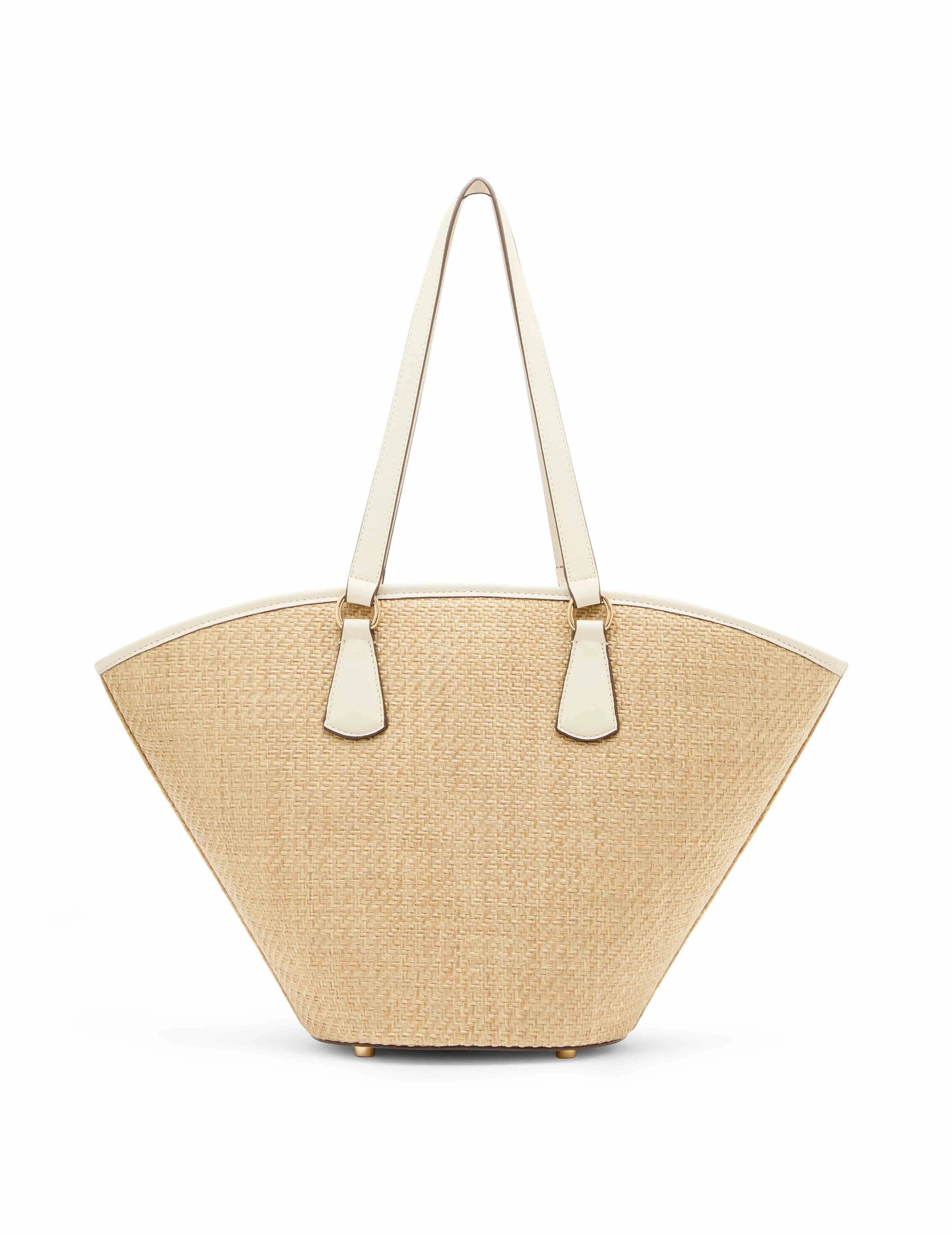 Large Straw Curved Tote with Coin Pouch