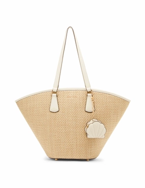 Large Straw Curved Tote with Coin Pouch