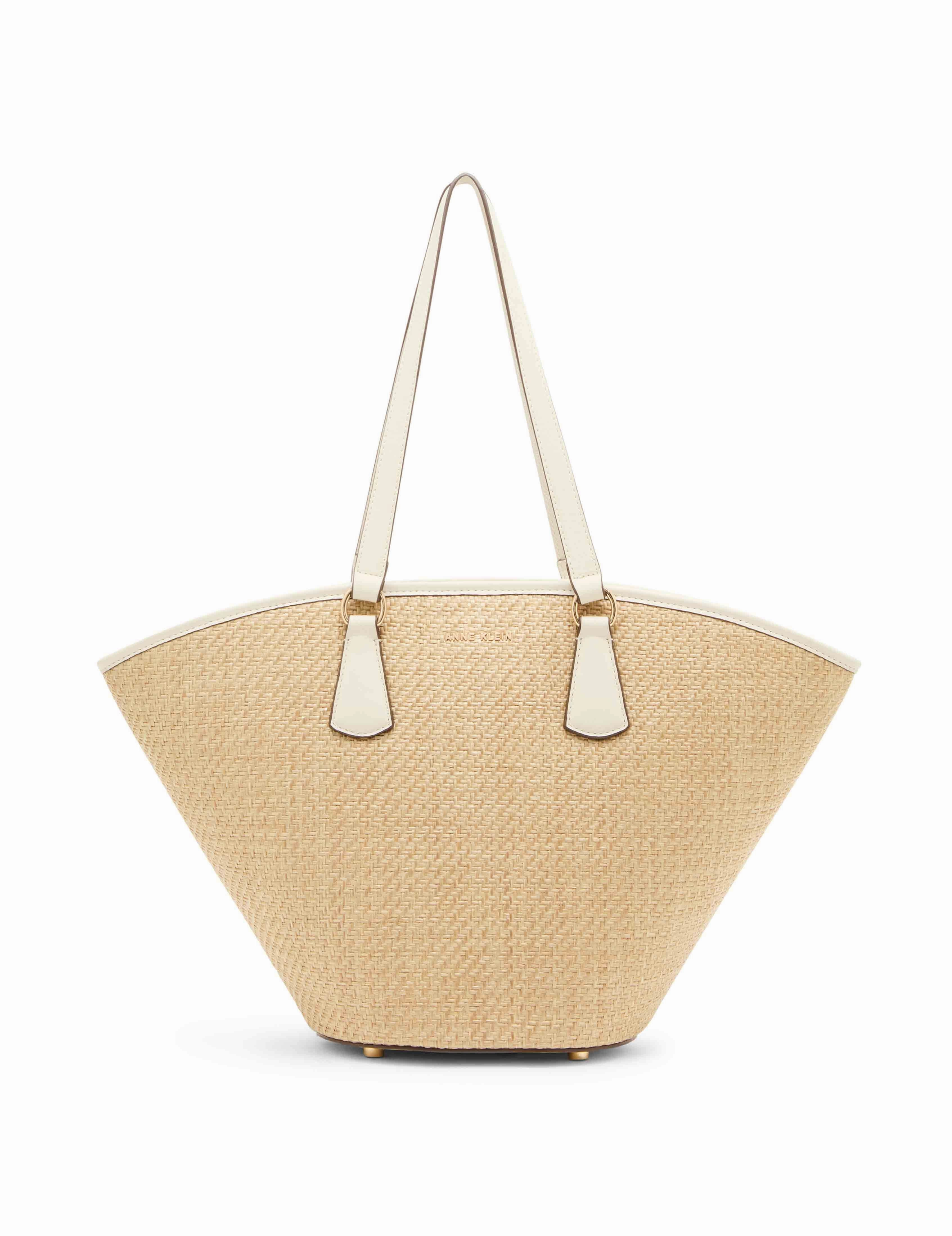 Large Straw Curved Tote with Coin Pouch
