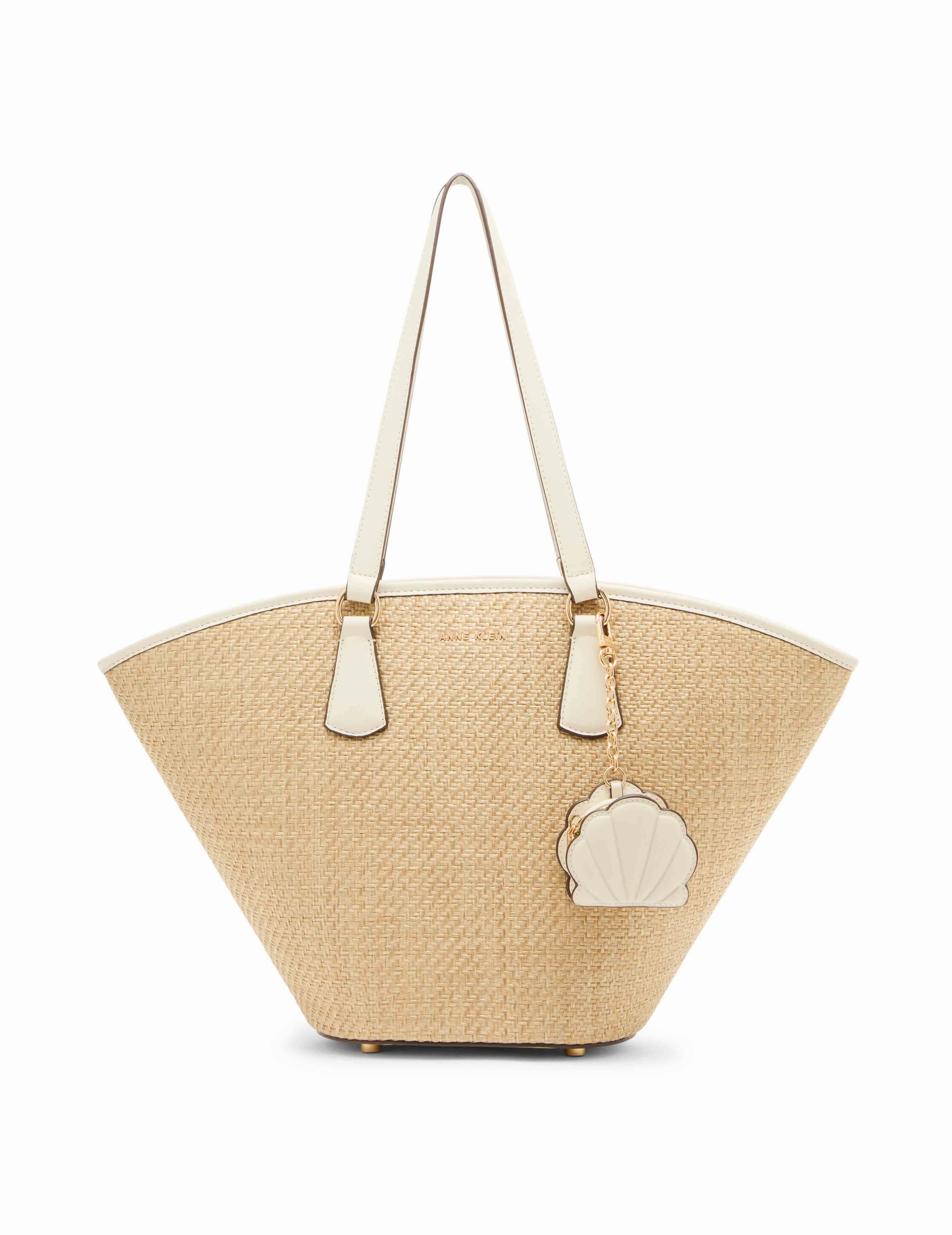 Large Straw Curved Tote with Coin Pouch