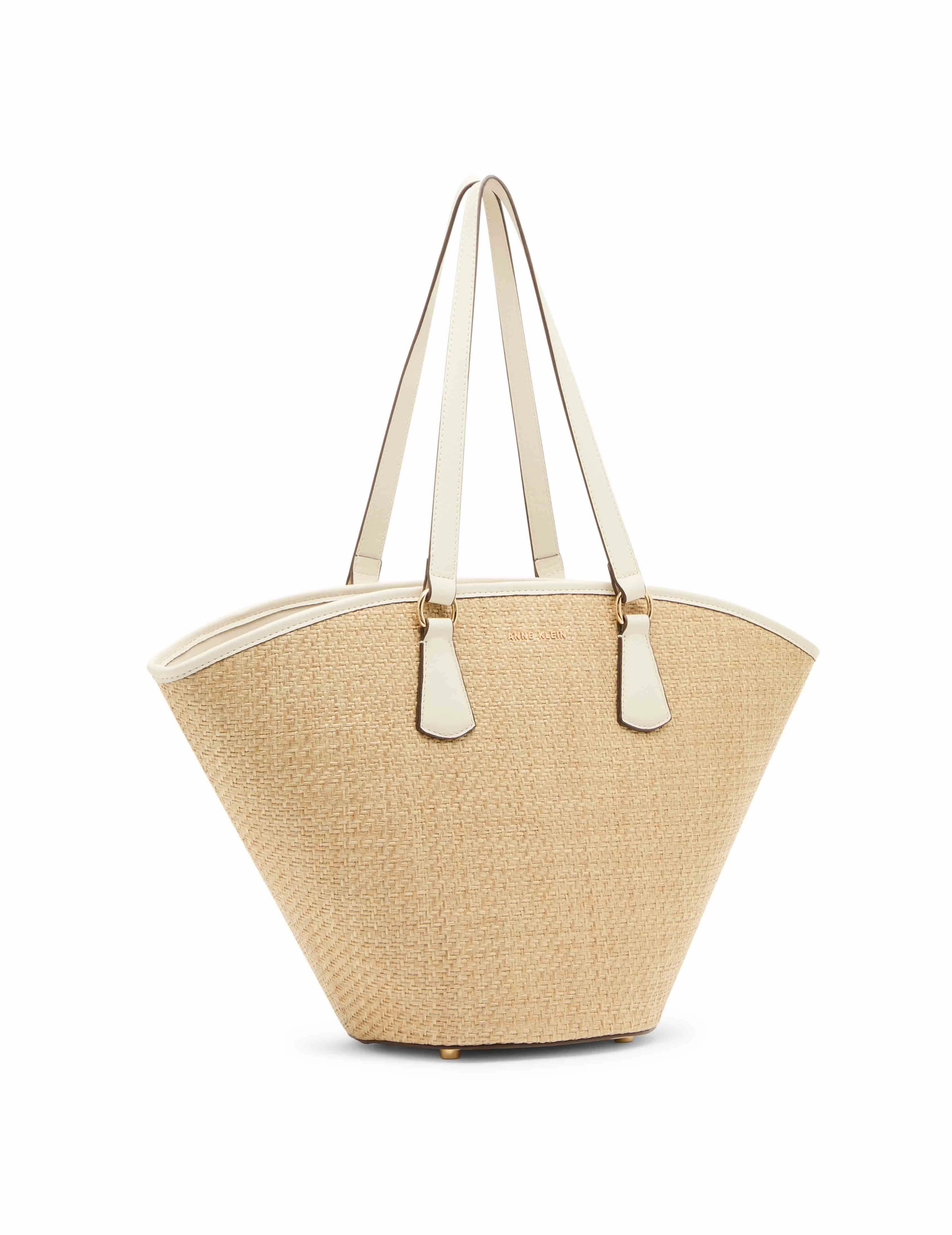 Large Straw Curved Tote with Coin Pouch
