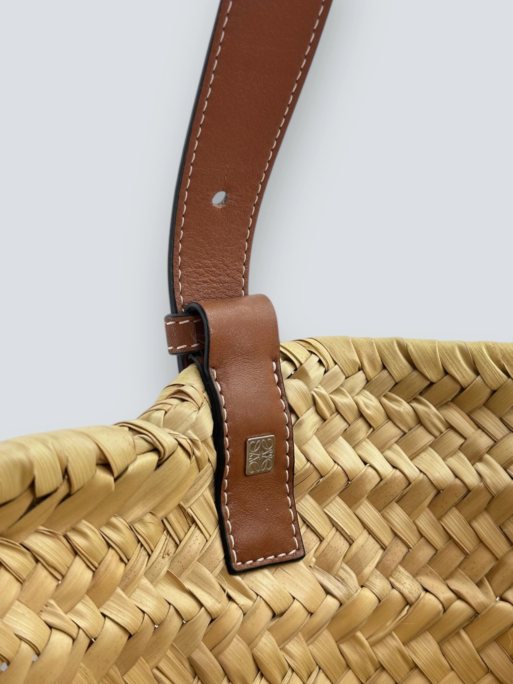 Loewe Straw & Brown Leather Basket Tote