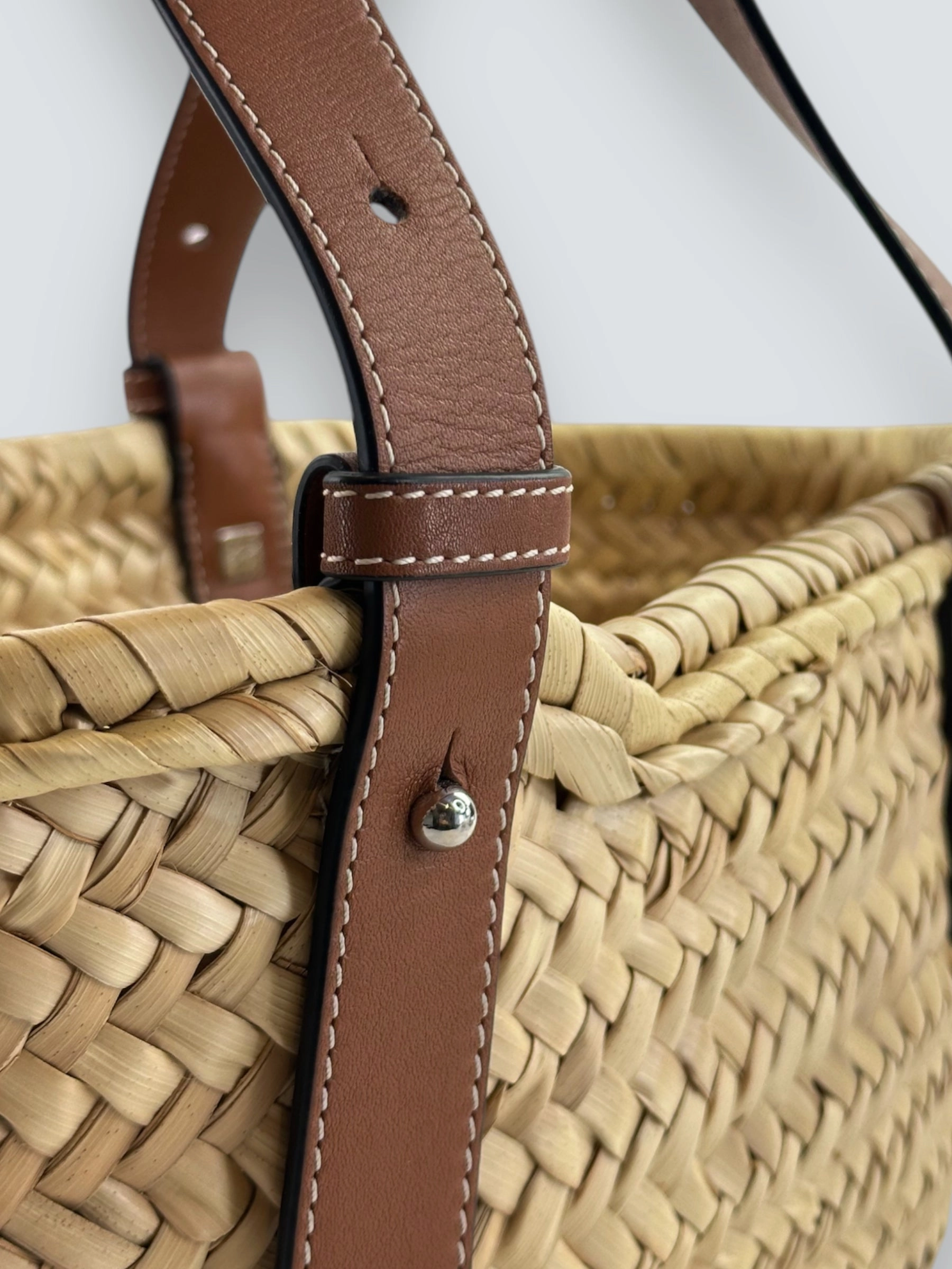 Loewe Straw & Brown Leather Basket Tote