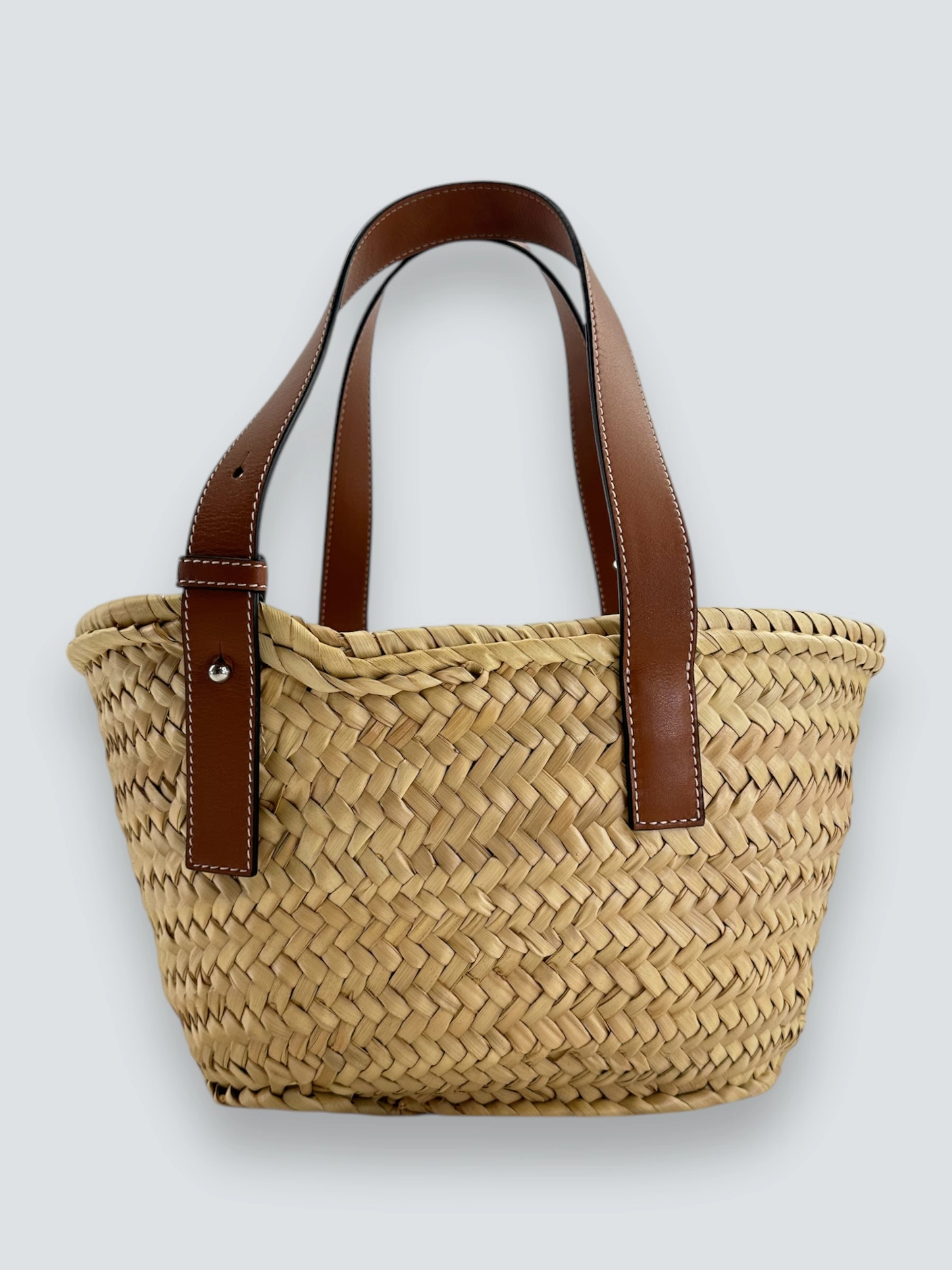Loewe Straw & Brown Leather Basket Tote